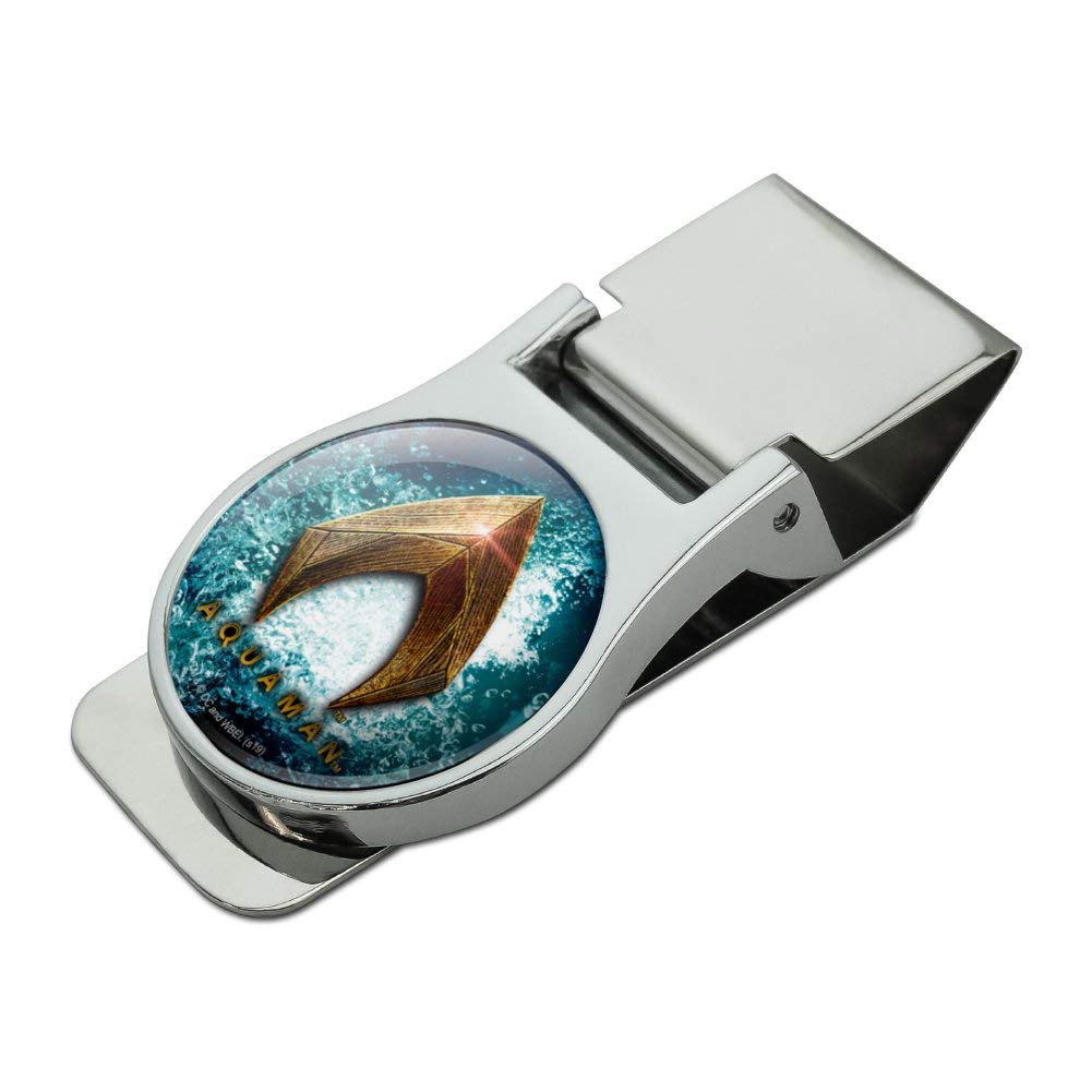 Justice League Aquaman Logo Satin Chrome Metal Money Clip - DC Comics Superhero Gift for Men, Perfect for Cash & Credit Cards - Great for Weddings, Graduations, and Superhero Fans