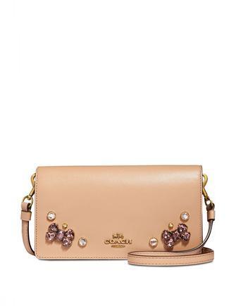 Coach Crystal Applique Slim Phone Crossbody Bag in Refined Leather - Elegant Small Purse for Women, Perfect for Parties, Dates & Everyday Use