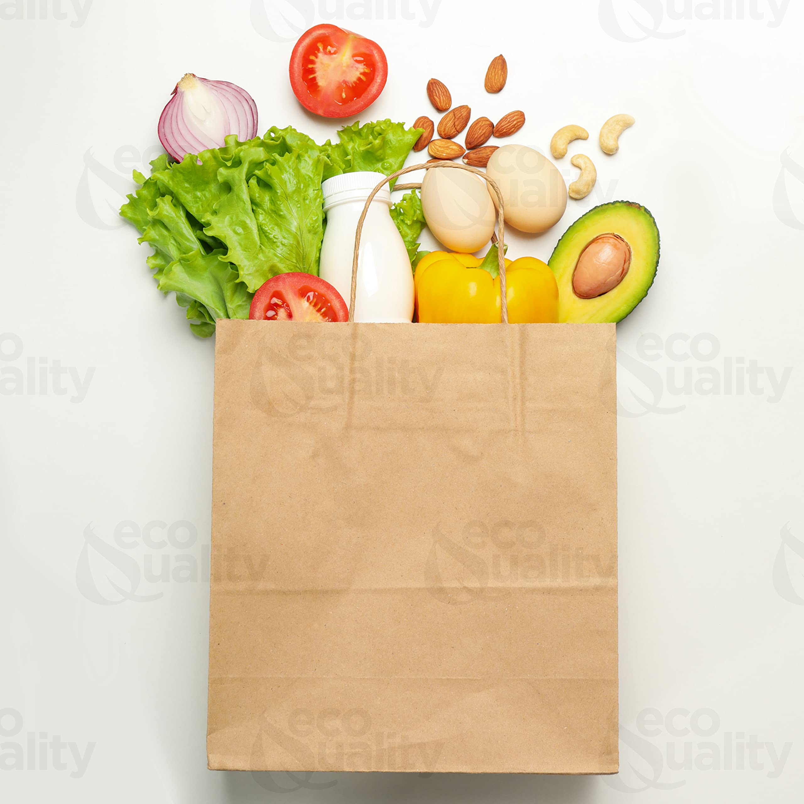 EcoQuality - 18x7x19 inches - 250pcs X-Large Brown Kraft Paper Bags with Handles | Shopping Bags, Gift Bags, Party Favors, Merchandise Packaging, Lunch Bags & Grocery Bags | Perfect for Retail Stores, Weddings, Birthday Parties & Eco-Friendly Shopping