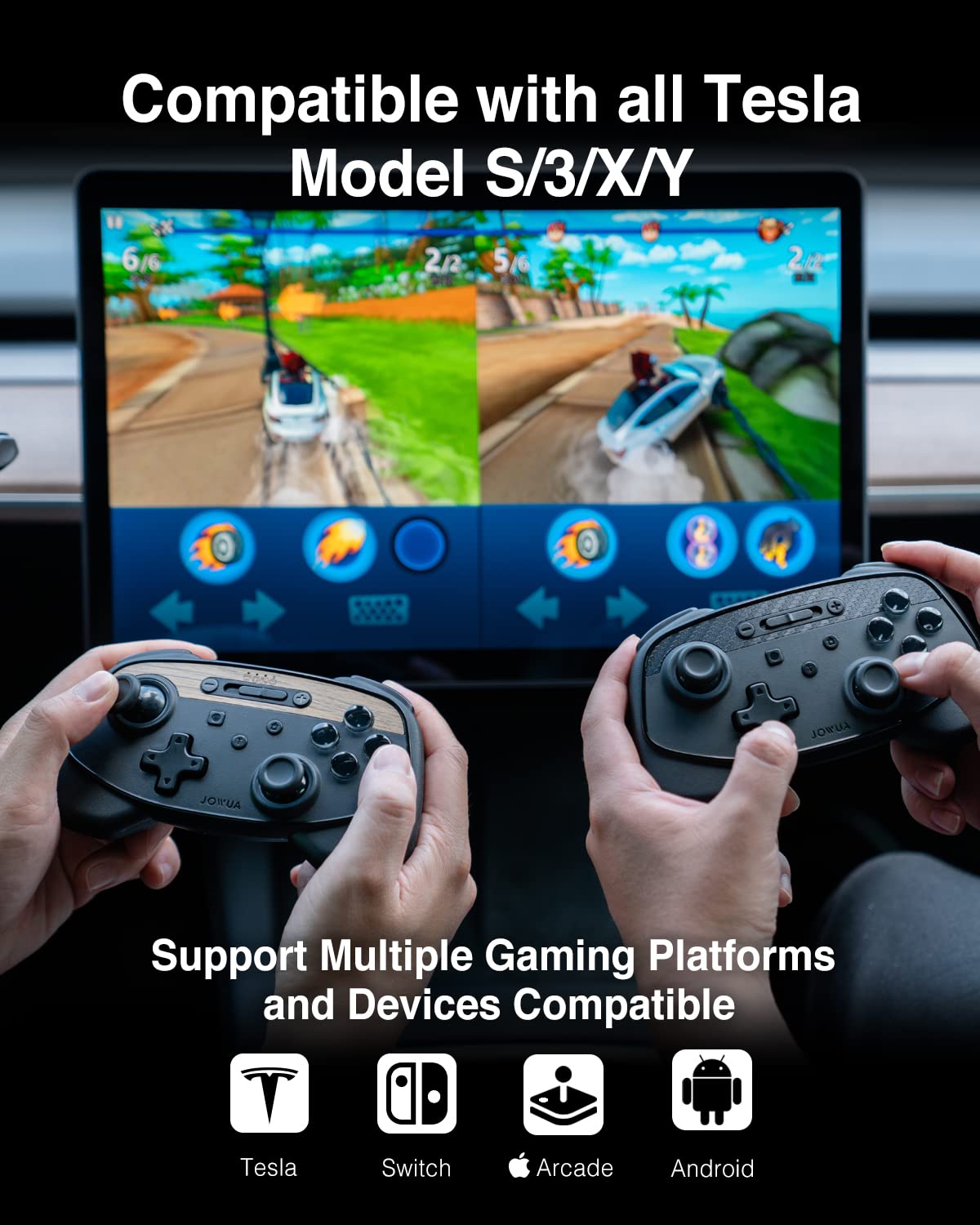 Jowua Wireless Controller for Tesla Model 3/Y/S/X/Cybertruck - Multi-Device Gamepad Compatible with Nintendo Switch & Tesla STEAM Gaming (Black) | Perfect for Road Trips, Home Entertainment & Tesla Arcade Gaming