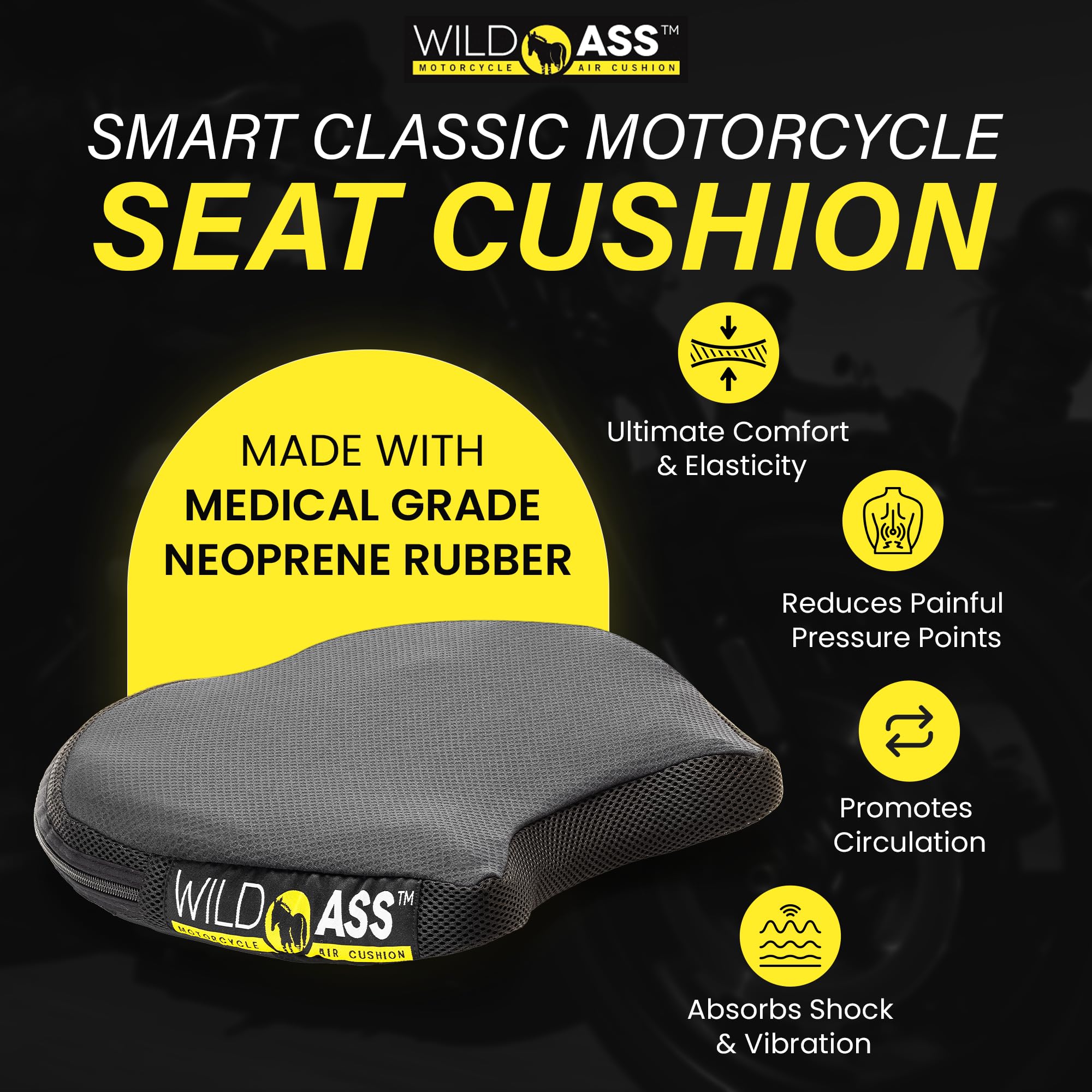 Motorcycle Air Gel Seat Cushion - Ergonomic Universal Fit with Adjustable Straps for Maximum Comfort & Pain Relief - Cooling Gel Pad for Long Rides - Perfect for Touring, Commuting & Adventure Riding - Black