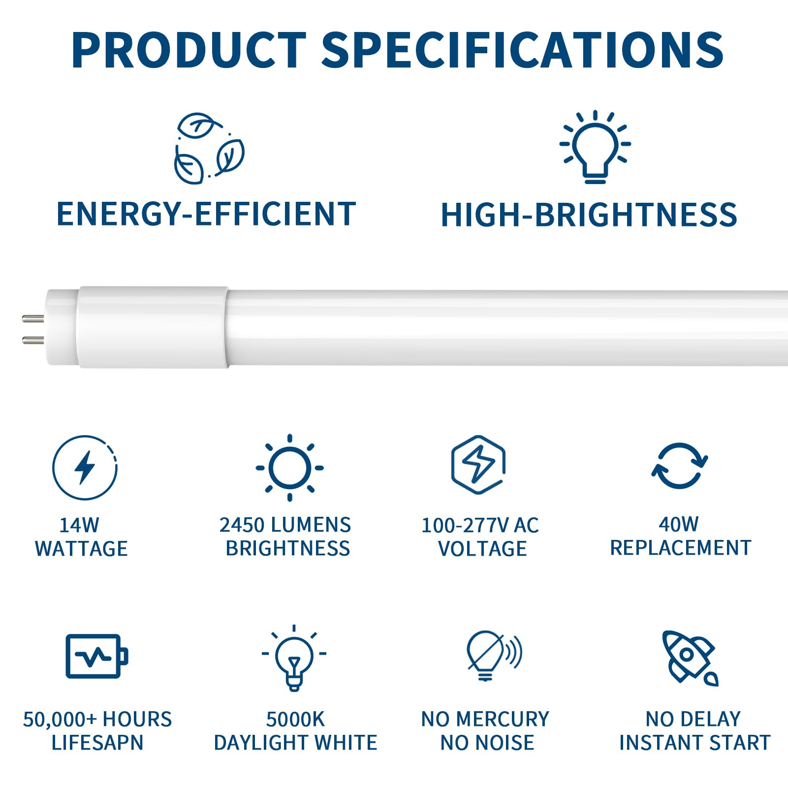 30 Pack T8 LED Bulbs 4 Foot - 14W 5000K Daylight White LED Fluorescent Tube Replacement (2450 LM) - Plug & Play or Ballast Bypass - Frosted Cover for Office, Garage, Warehouse Lighting