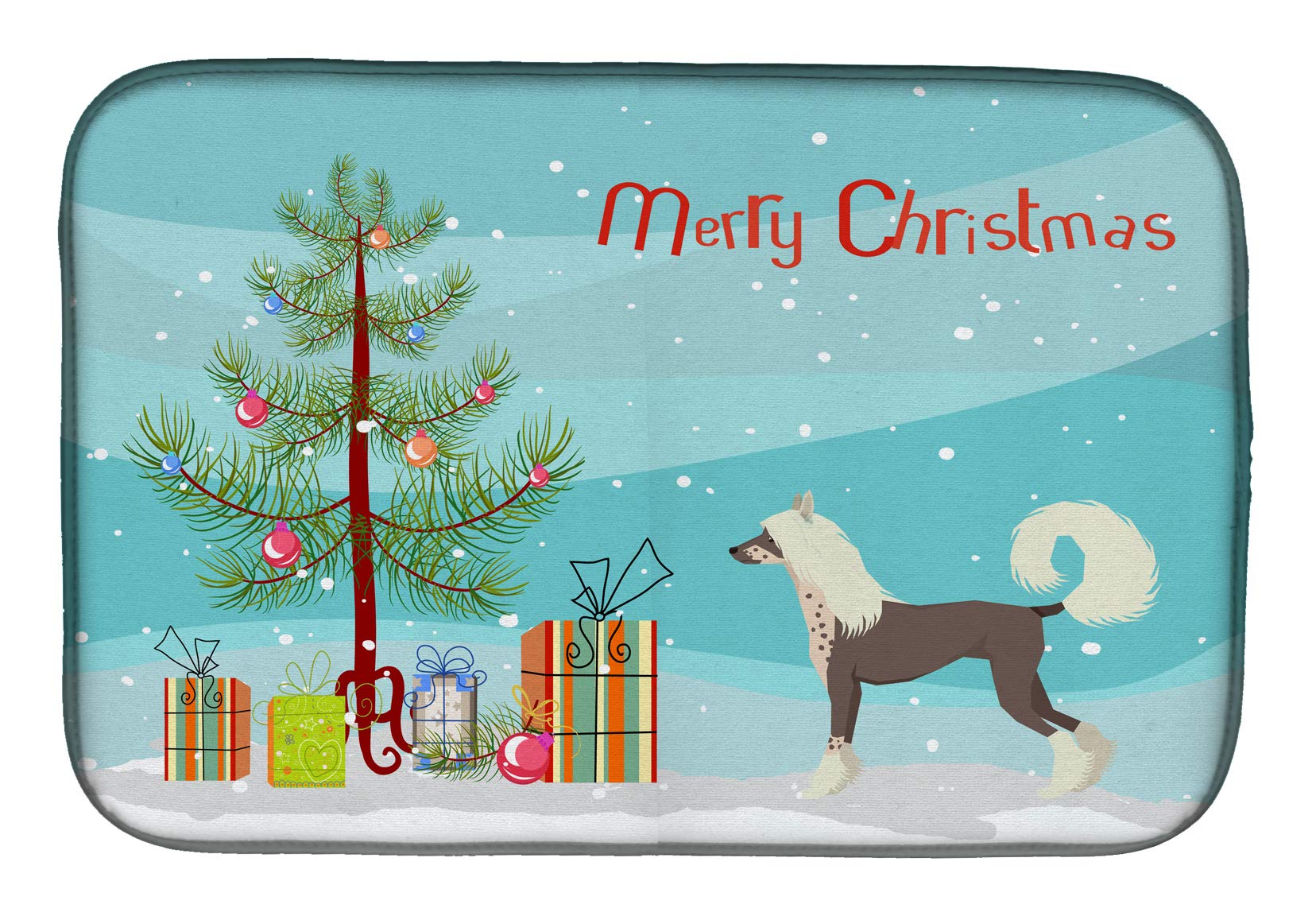 Chinese Crested Christmas Tree Dish Drying Mat - Absorbent Kitchen Counter Mat for Holiday Decor & Dish Drainer (14x21