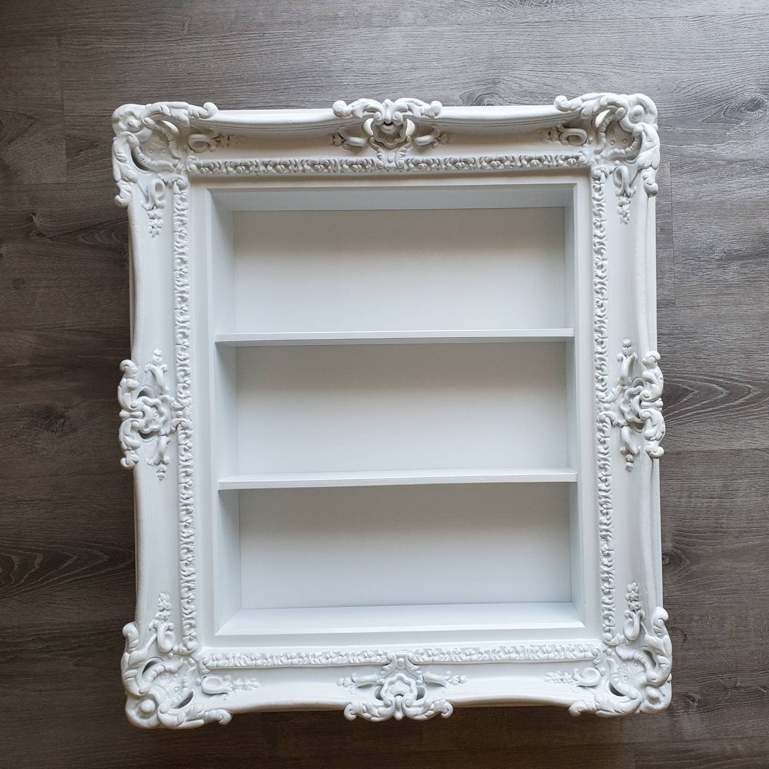 20x24 Ornate Wall Mount Nail Polish Organizer, Spice Rack Shelf & Essential Oil Display - Baroque Style Wall Decor for Bathroom, Salon, or Kitchen Organization