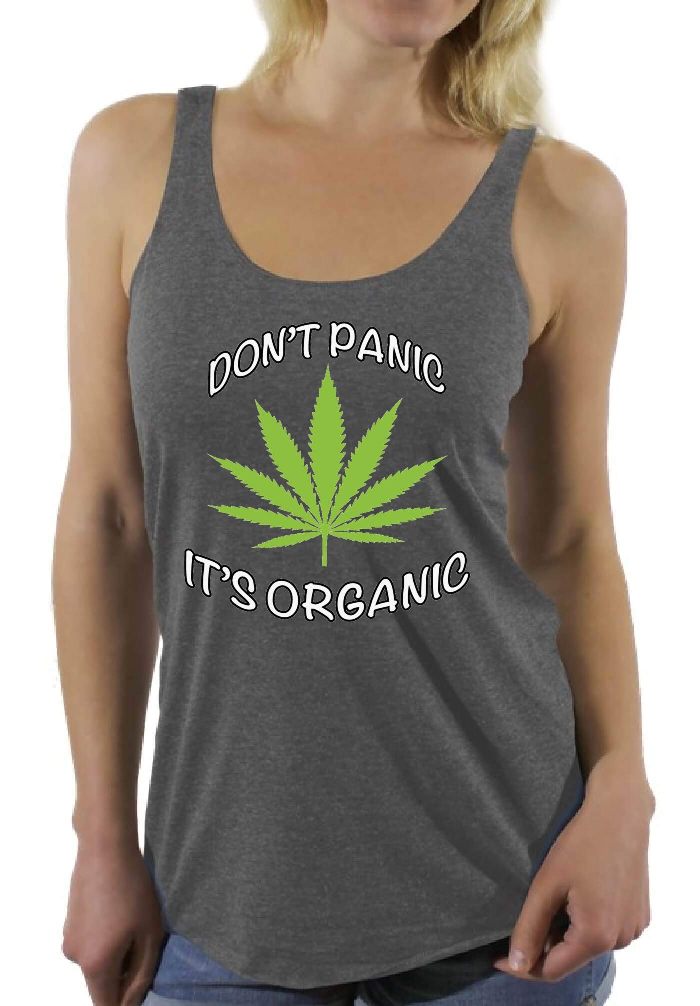Don't Panic It's Organic Funny Saying Racerback Tank Top for Women - Eco-Friendly Cotton Casual Wear - Perfect for Gym, Yoga & Summer Outfits