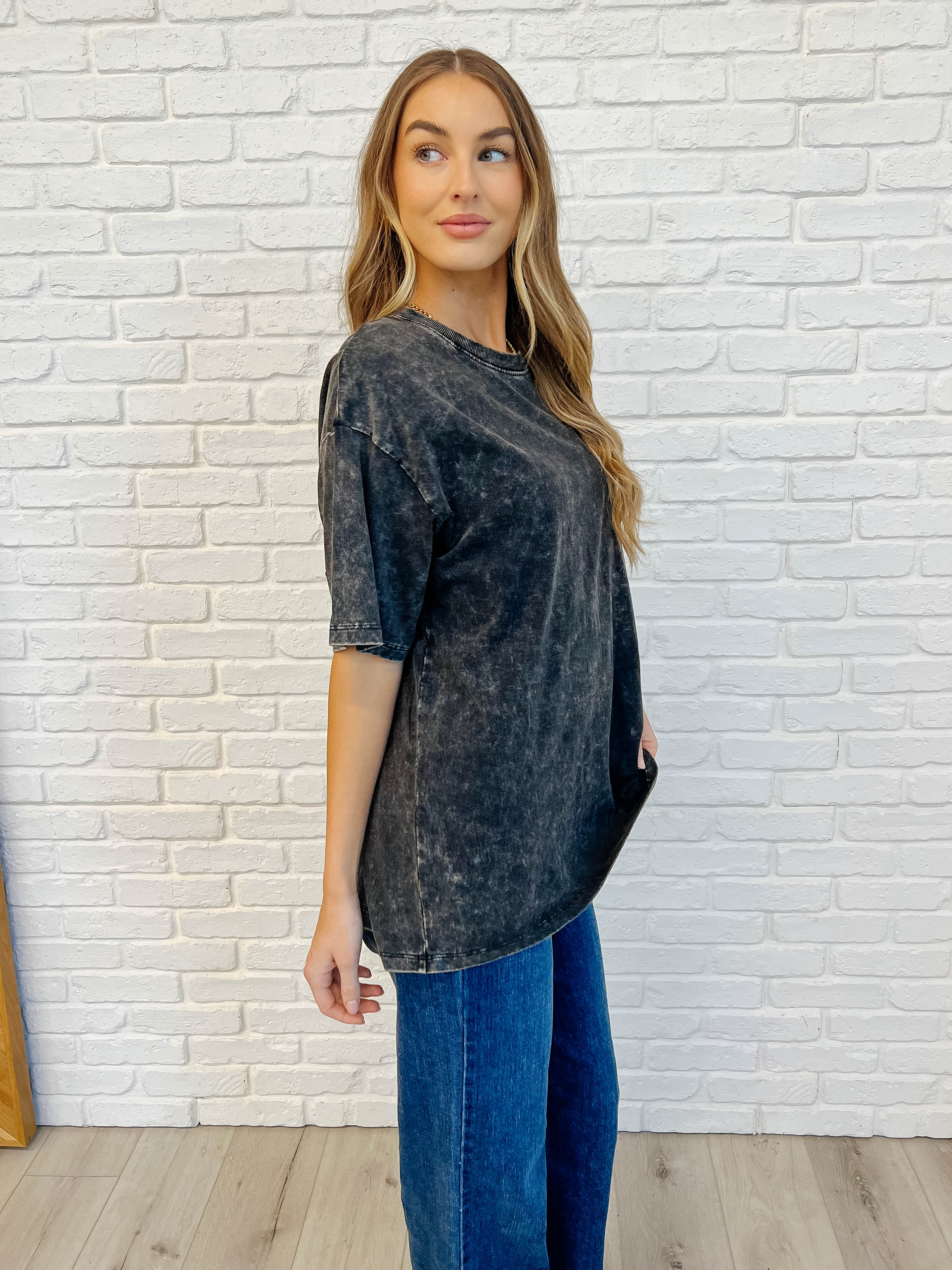Oversized Drop Shoulder Casual T-Shirt for Women - Soft Basic Tee in Ash Black | Perfect for Everyday Wear, Layering & Street Style Outfits