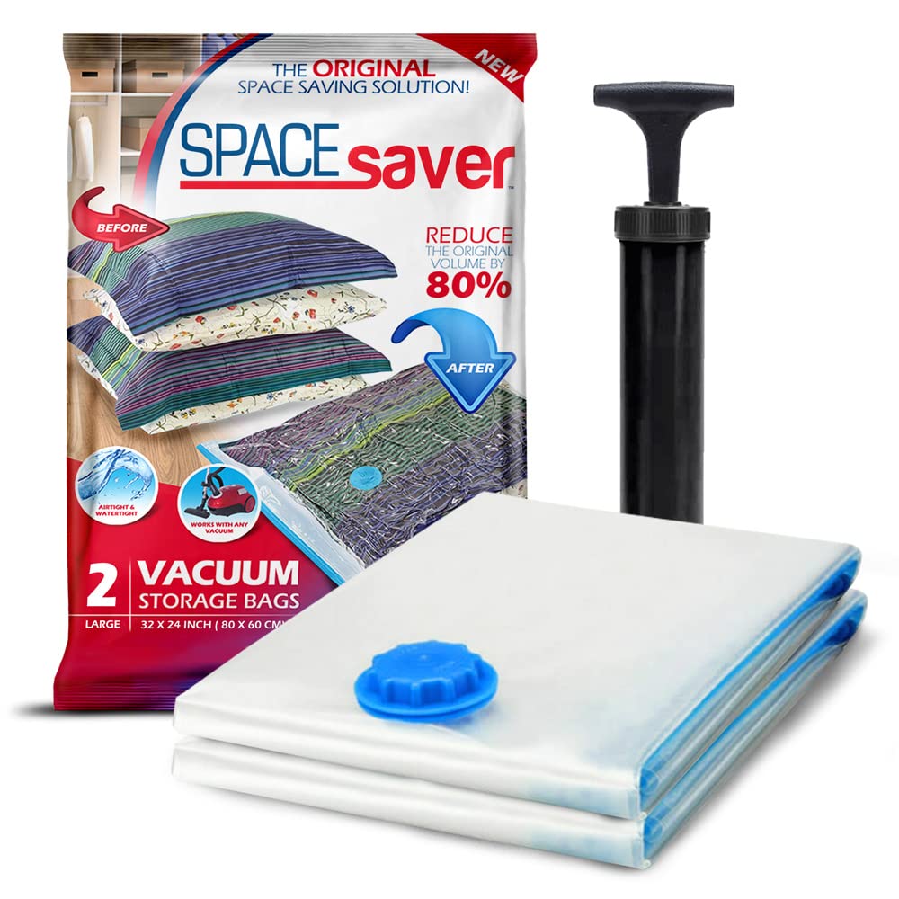 Spacesaver Vacuum Storage Bags (Large 2 Pack) - Save 80% Closet Space | Vacuum Sealer Bags for Comforters, Blankets, Bedding & Clothes | Space Saving Compression Bags for Travel, Seasonal Storage & Home Organization