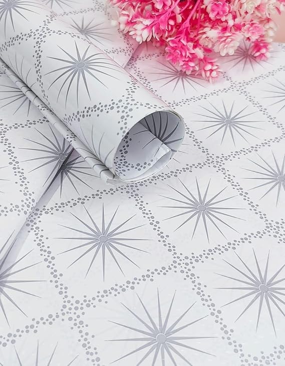 AMANVANI Premium White & Silver Gift Wrapping Paper Sheets - 10-Pack Elegant Holiday Wrapping Roll for Christmas, Birthday, Wedding Presents & Party Decorations