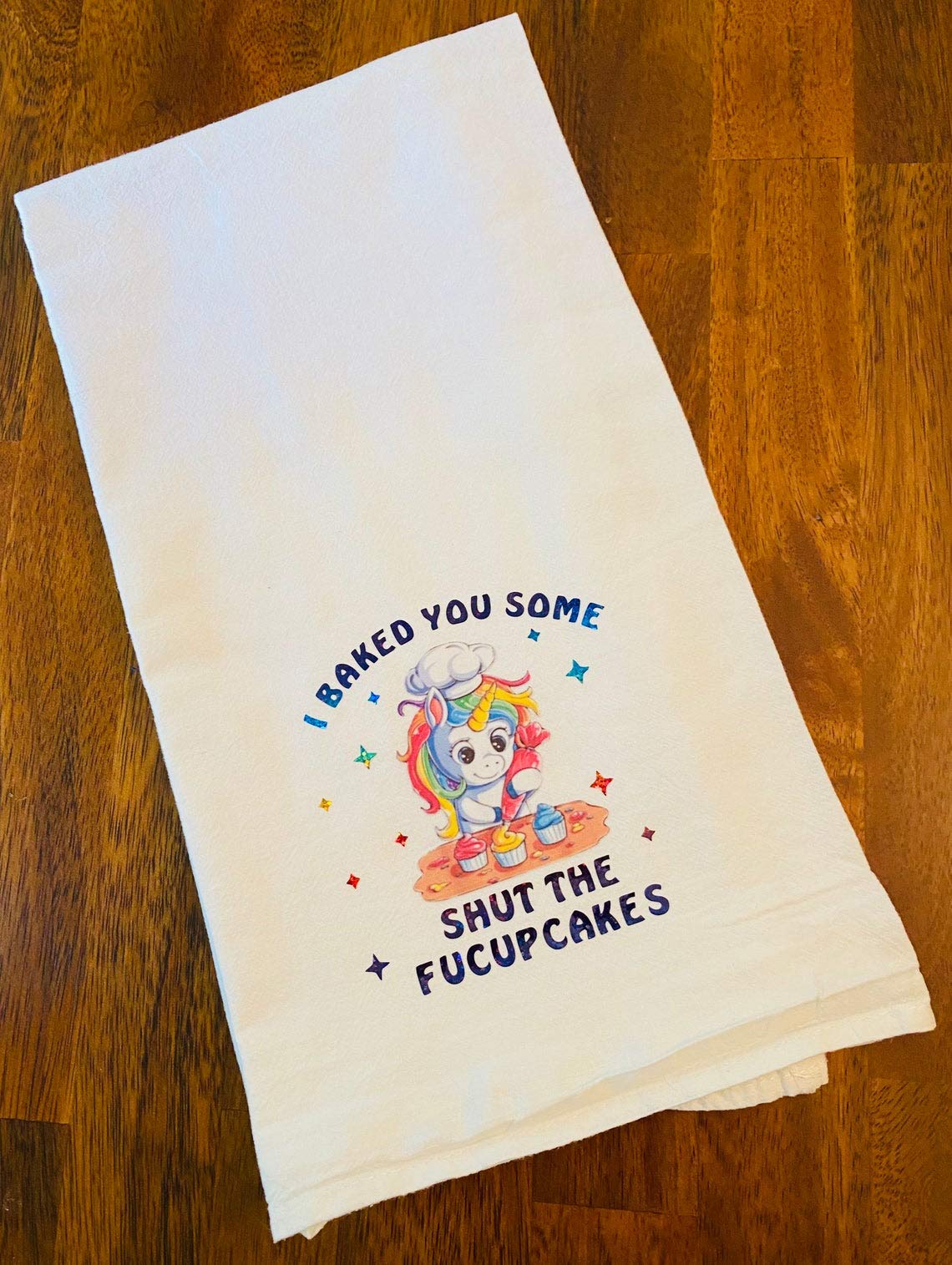 Unicorn Shut the Fucupcakes Tea Towel - Funny Unicorn Flour Sack Towel & Kitchen Towel Set - Perfect for Baking, Cooking & Decorating