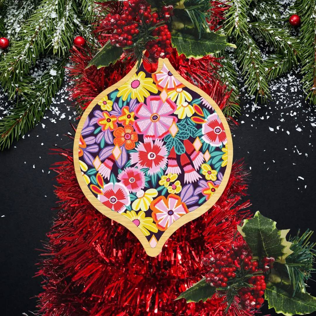 Flower Power Christmas Bauble - Festive Holiday Ornament for Tree Decorating, Gift Giving & Seasonal Home Decor