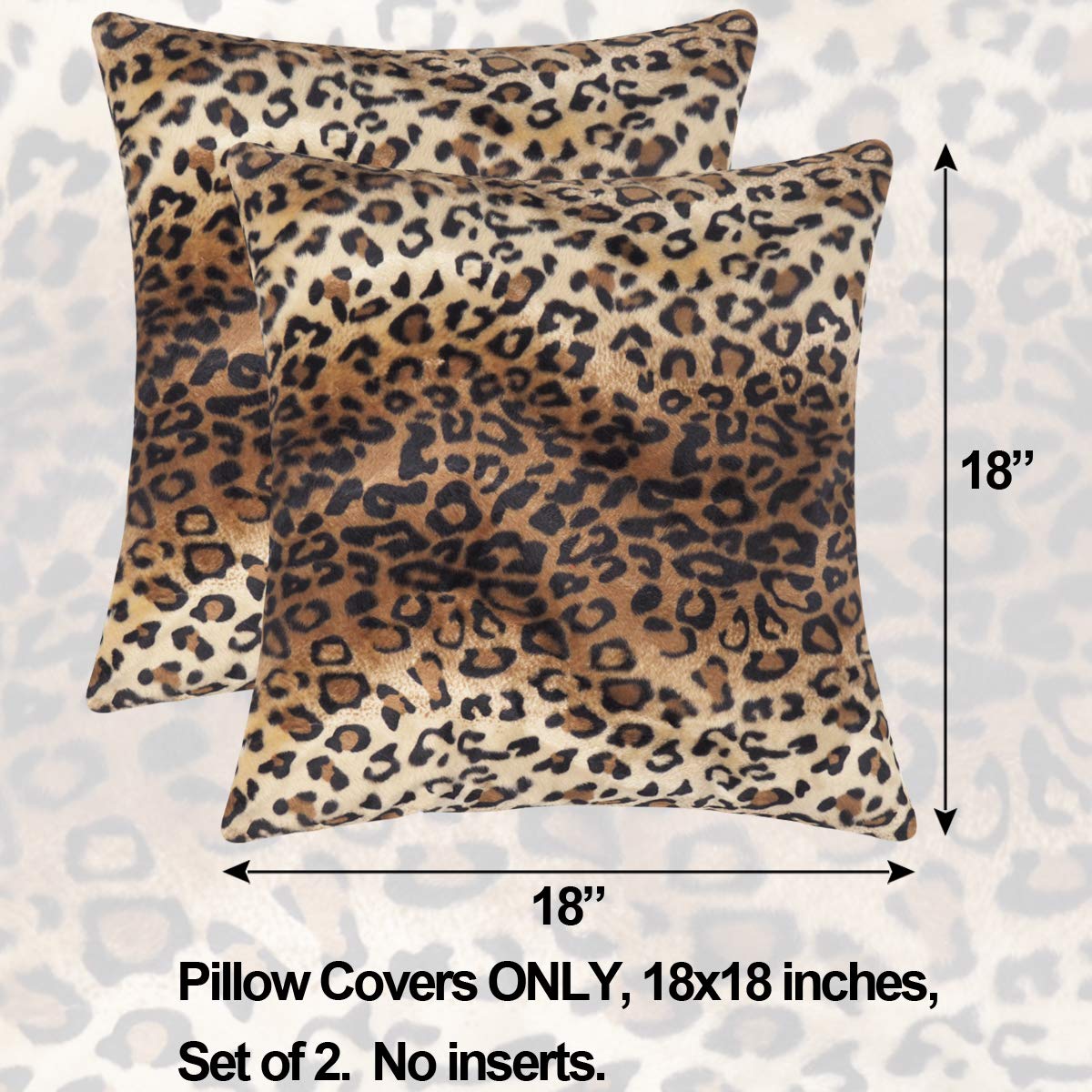 CARRIE HOME Soft Plush Leopard Print Faux Fur Decorative Throw Pillow Covers Set of 2 (18x18 Inches) - Cozy Couch & Sofa Accent Pillows for Living Room, Bedroom Decor - Perfect for Home Styling and Gift Giving