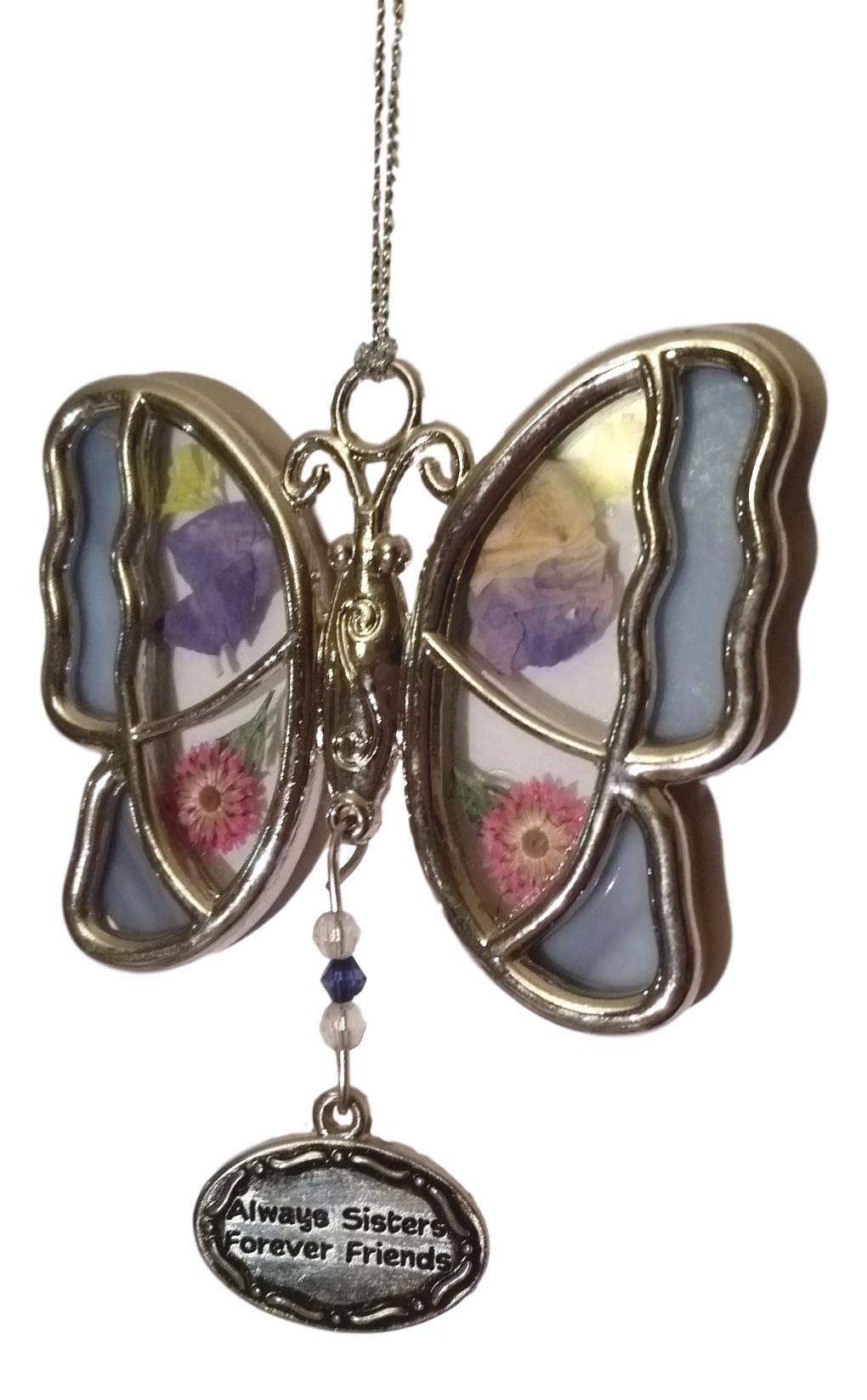 Glass Butterfly Ornament - Always Sisters Forever Friends Gift - Elegant Home Décor for Living Room, Bedroom & Wedding Decorations