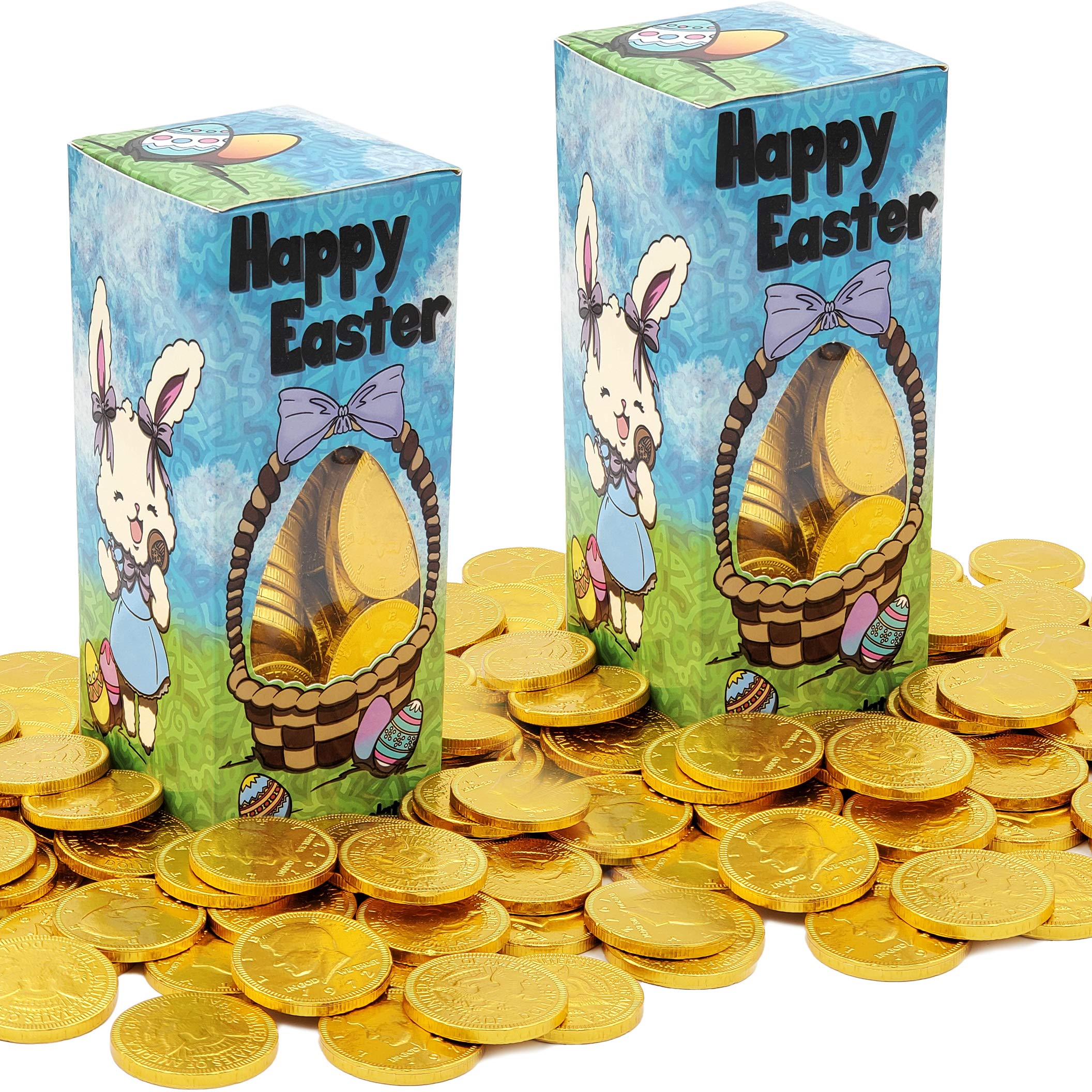 Happy Easter Belgian Milk Chocolate Gold Coins - Kosher Certified, Nut-Free, Dairy Chocolate Coins - 1LB (2-Pack) - Perfect for Easter Baskets, Holiday Gifts & Party Favors