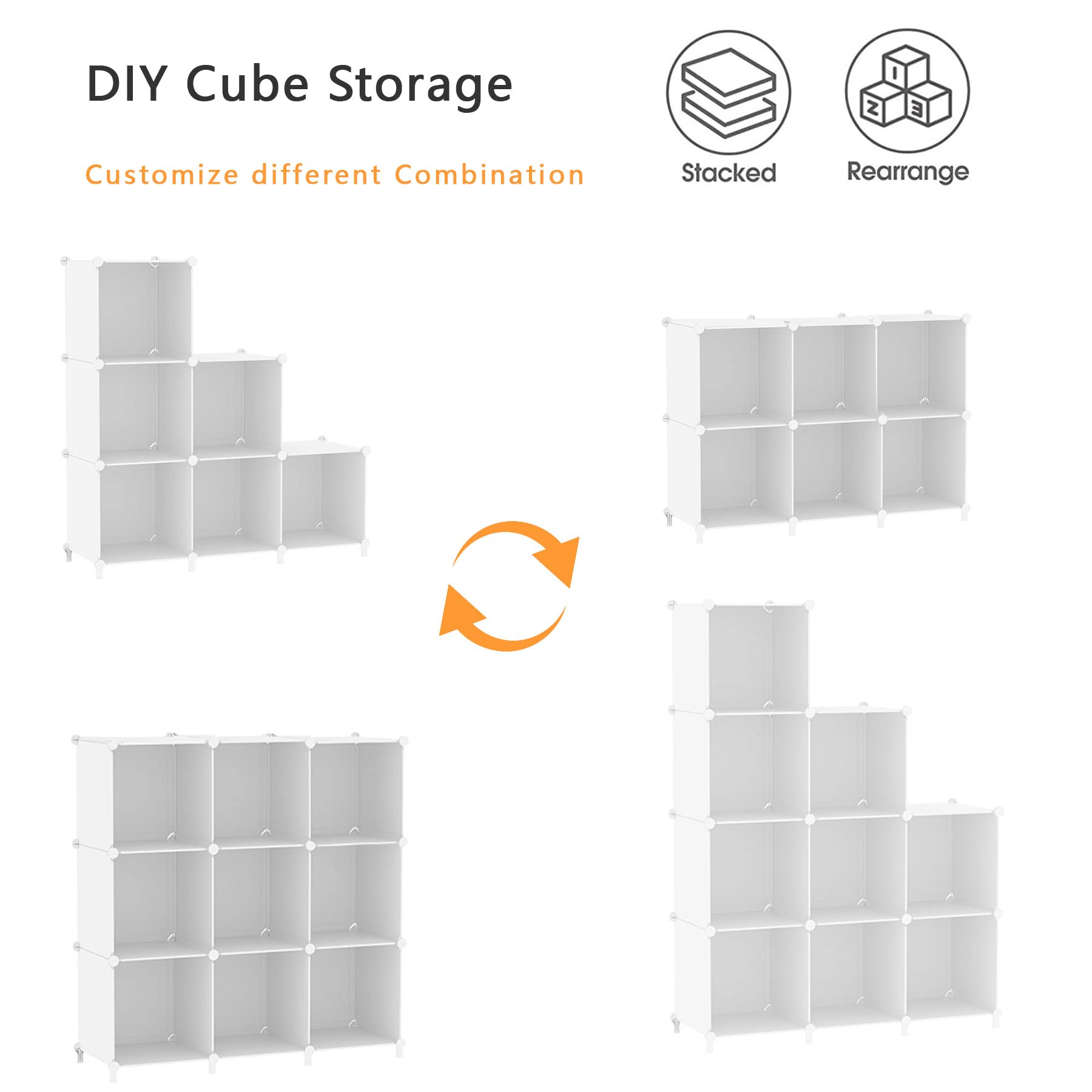 AWTATOS 6-Cube Storage Organizer - Stackable Plastic Shelving Unit for Clothes, Toys & Books | DIY Closet Organizer for Bedroom, Living Room & Office | White Cube Shelf for Home Organization
