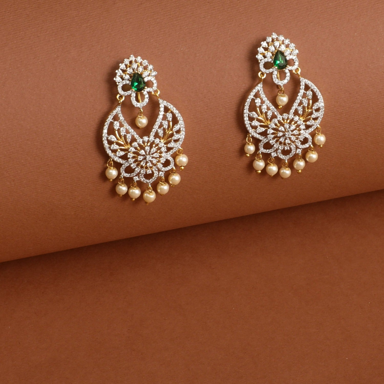 Cecilia Nakshatra CZ Chandbali Earrings for Women - Elegant Cubic Zirconia Indian Bridal Jewelry - Perfect for Weddings, Parties & Festive Occasions