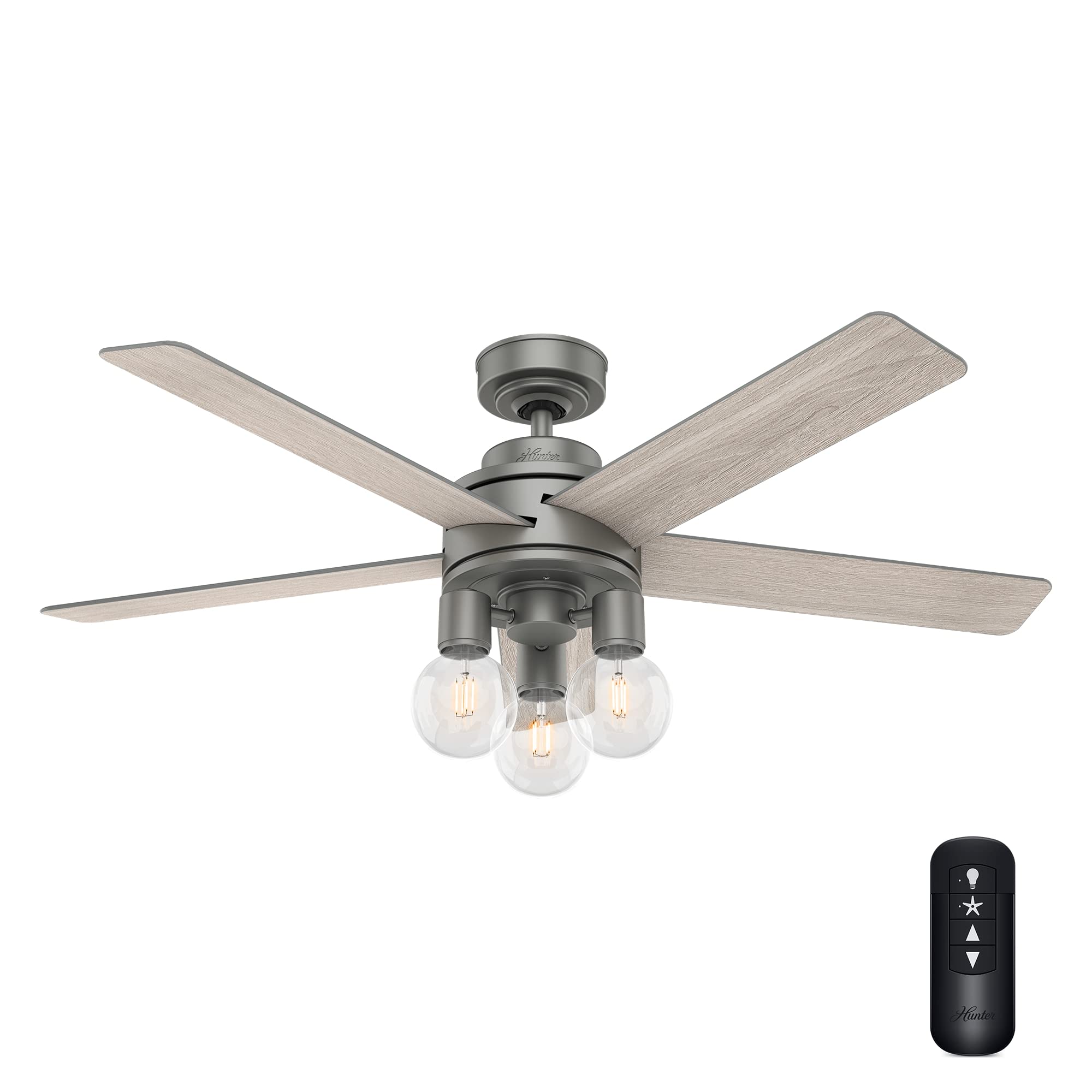 Hunter Fan 52 Inch Modern Ceiling Fan with LED Light Kit & Remote Control - Matte Silver Finish - Indoor Use for Living Room, Bedroom, Office (Renewed)