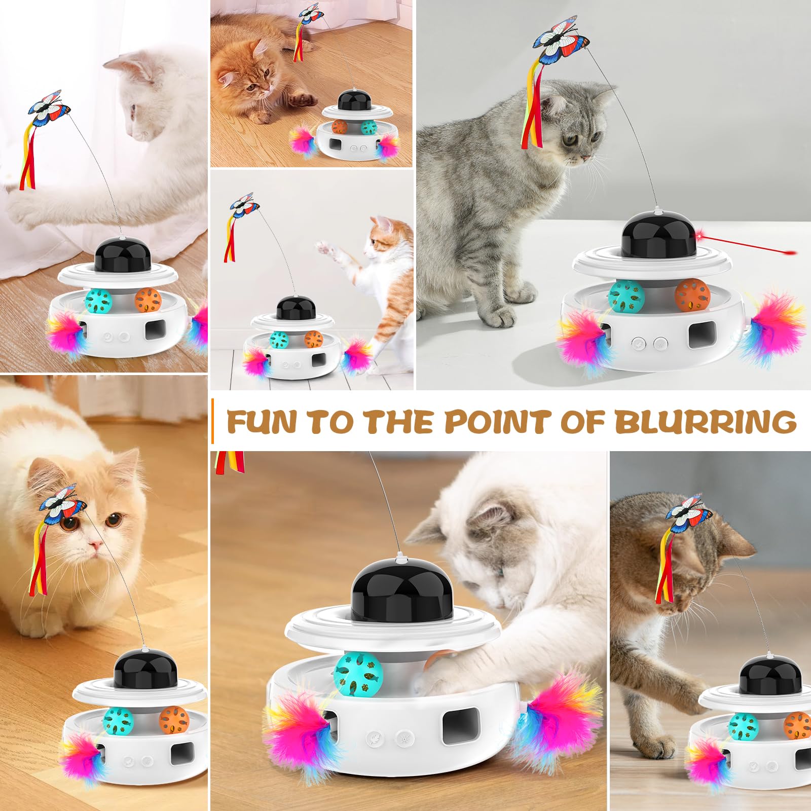 5 in 1 Interactive Cat Toys - Automatic Kitten Toys for Indoor Cats | Fluttering Butterfly Toy for Chase & Exercise, Durable White Cat Toy for Playtime & Stress Relief - Perfect for Bored Cats & Active Kittens