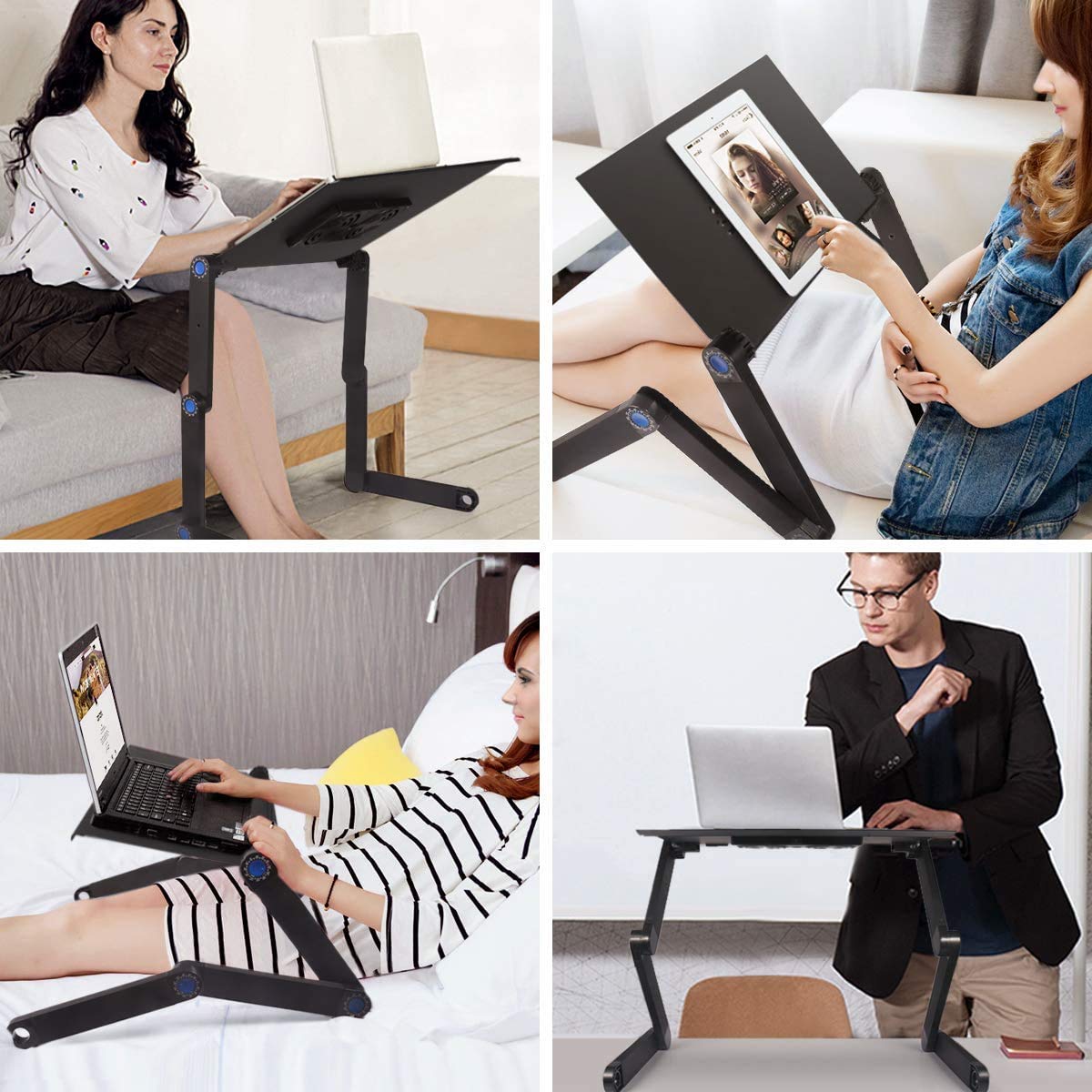 Adjustable Laptop Stand with Cooling Fans - Portable Laptop Bed Desk for Work & Study, Ergonomic Notebook Holder with Mouse Pad - Perfect for Home Office, Bed, Couch & Sofa Use