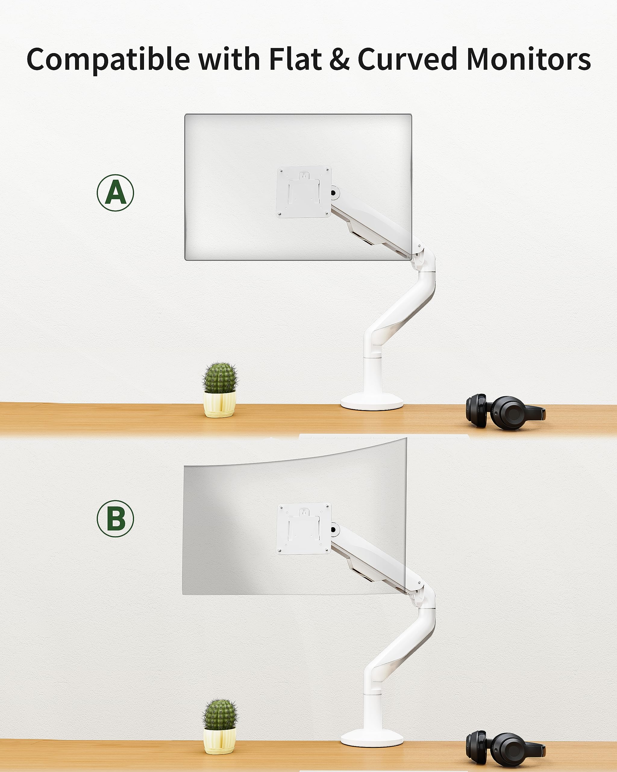 Ergonomic Single Monitor Arm for 17-40 Inch Flat/Curved Screens up to 33.1 lbs - Heavy Duty VESA Mount Desk Stand with Full Motion Adjustability (White) - Perfect for Home Office, Gaming Setup & Workspace Ergonomics