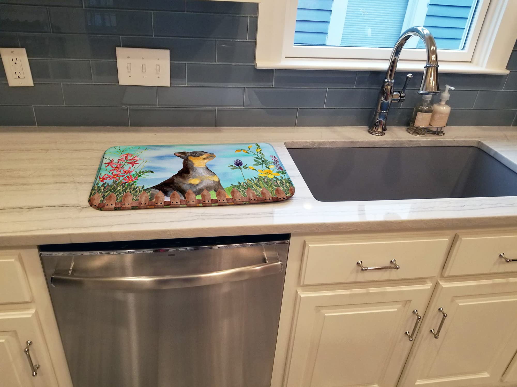 Miniature Pinscher Dish Drying Mat - Absorbent Kitchen Counter Pad (14x21