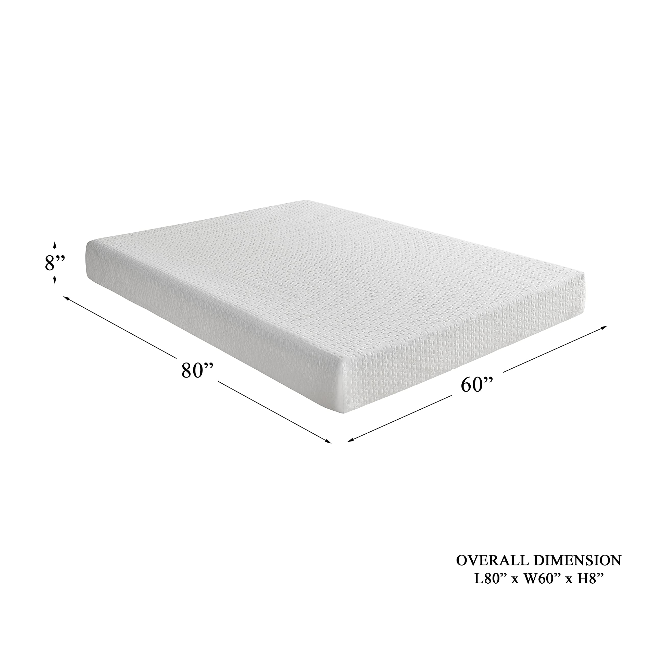 Lexicon Amira 8-Inch Queen Size Gel Infused Memory Foam Mattress - Cooling Support for Back, Stomach & Side Sleepers - White Bed Mattress for Master Bedroom, Guest Room & Apartment