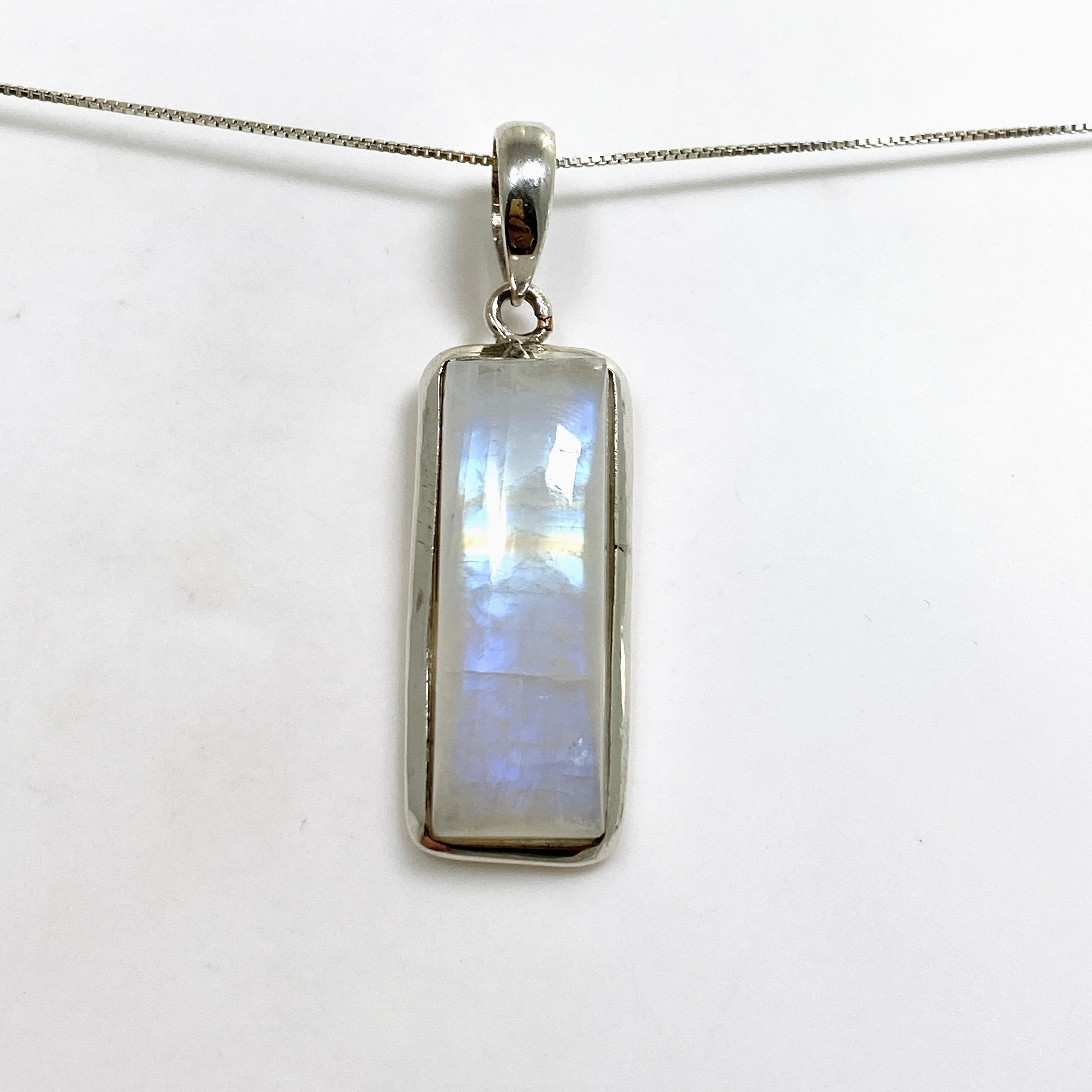 Natural Moonstone Rectangular Cabochon Pendant Necklace - 925 Sterling Silver Jewelry for Women - Perfect for Meditation, Yoga & Spiritual Healing