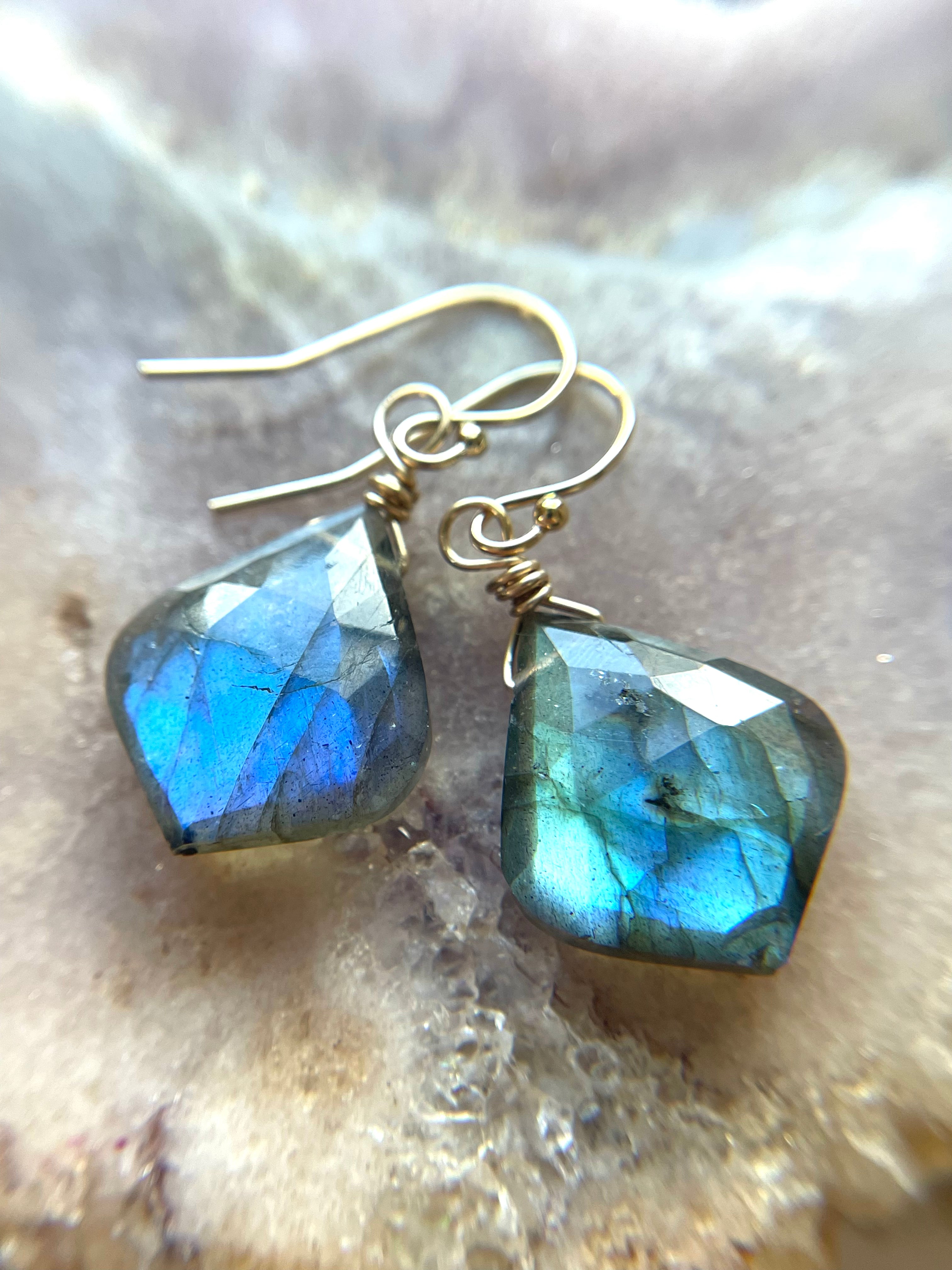 Labradorite Dangle Earrings for Women - Gold & Silver Boho Drop Earrings - Perfect for Bridal, Wedding, Boho Chic & Everyday Wear