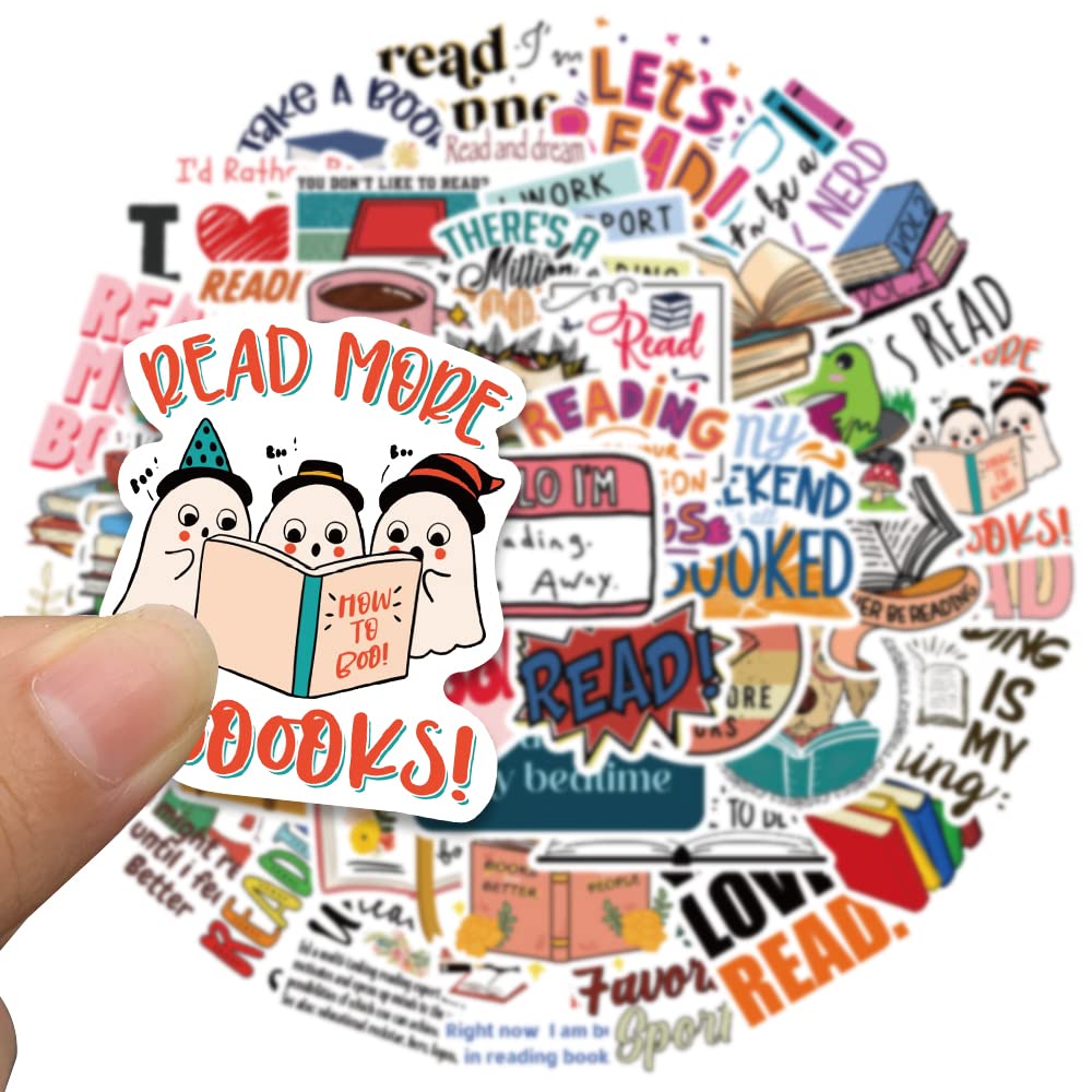 50PCS Funimost Waterproof Vinyl Book Stickers for Reading Lovers - Cute Bookish Stickers for Teachers, Students, Books, Laptops & Water Bottles - Perfect for School Supplies, Journaling & Gift Giving