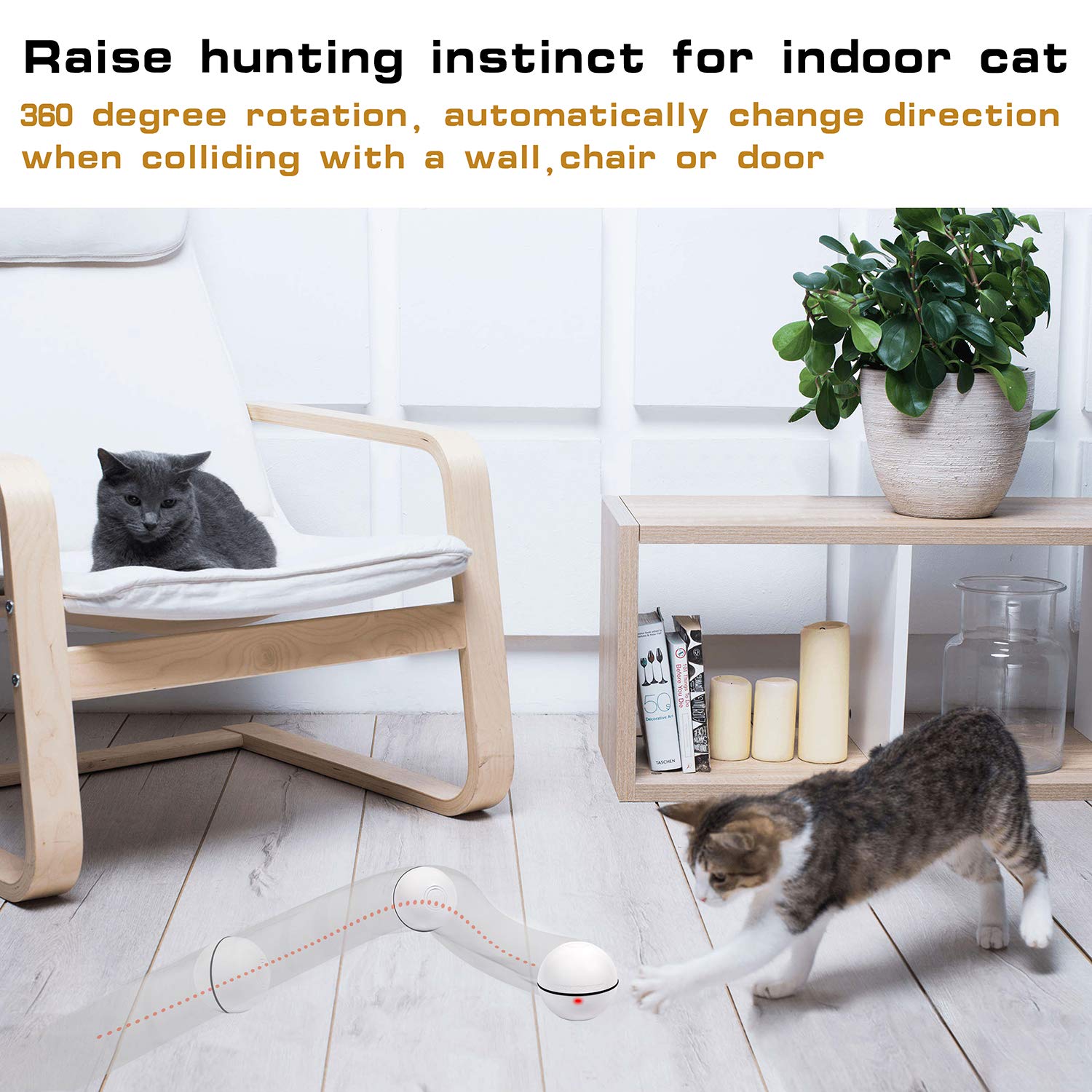 YOFUN Smart Interactive Cat Toy - Upgraded 360° Self-Rotating USB Rechargeable Wicked Ball with LED Lights, Stimulates Hunting Instinct for Indoor Cats | Perfect for Playtime, Exercise & Boredom Relief (White)