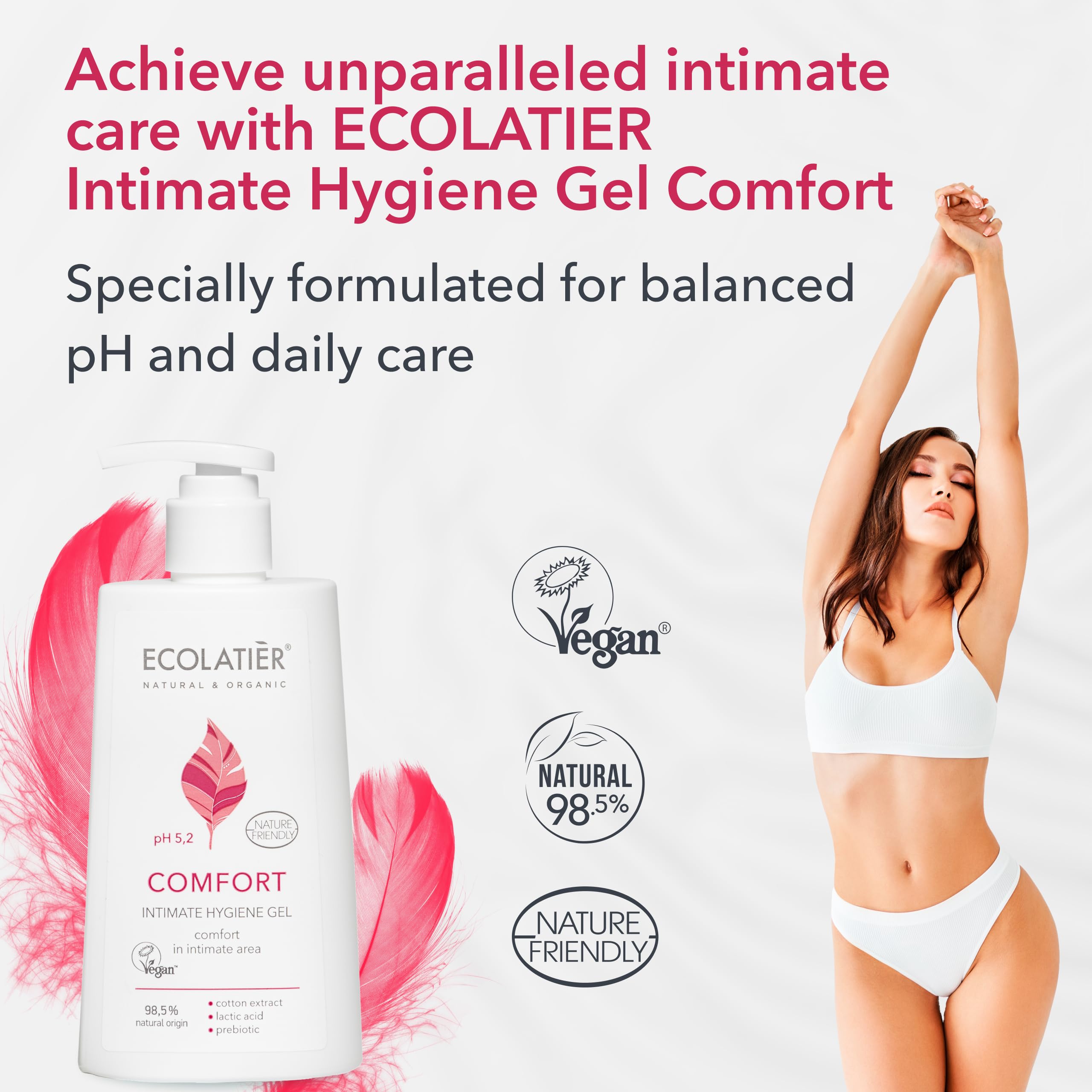 Natural Intimate Hygiene Gel with Cotton Extract – 98.5% Vegan Feminine Wash for Women | pH 5.2 Balanced, Gentle Daily Cleanser | Restores Moisture & Microflora | 8.5 Fl Oz | Perfect for Sensitive Skin & Post-Workout Refreshment