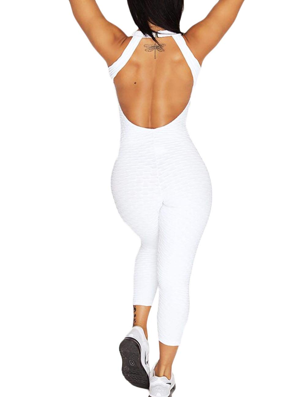 Sexyshine Women's Tight Sleeveless Backless Hollow Out Bandage Sports Jumpsuit - Workout Romper for Yoga, Gym & Dance - Breathable Stretchy Playsuit for Women's Fitness & Activewear