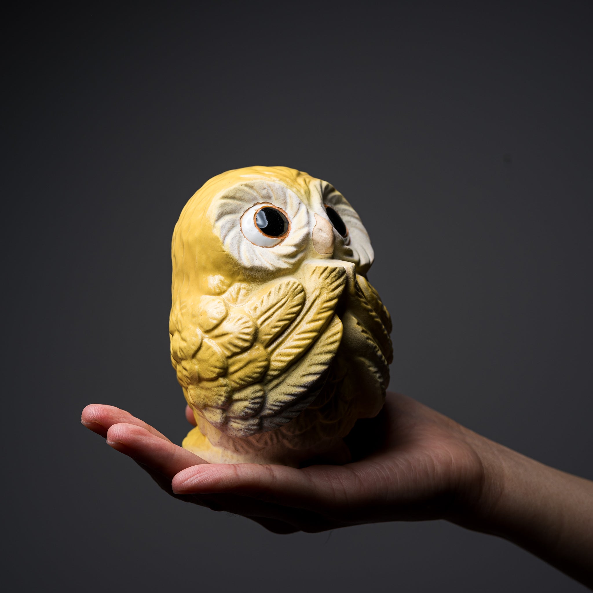 Authentic Shigaraki Ware Lucky Owl Ornament - 12cm Handcrafted Ceramic Lemon Design - Perfect for Home Decor, Zen Garden Accent & Japanese Tea Ceremony Gift