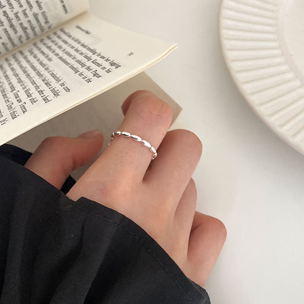 Minimalist Sterling Silver 925 Bead Stacking Rings - Adjustable Dangling Ball Threader Tassel Chain Statement Promise Ring for Women | Perfect for Everyday Wear, Gifts for Best Friend, Wedding, Anniversary & Special Occasions