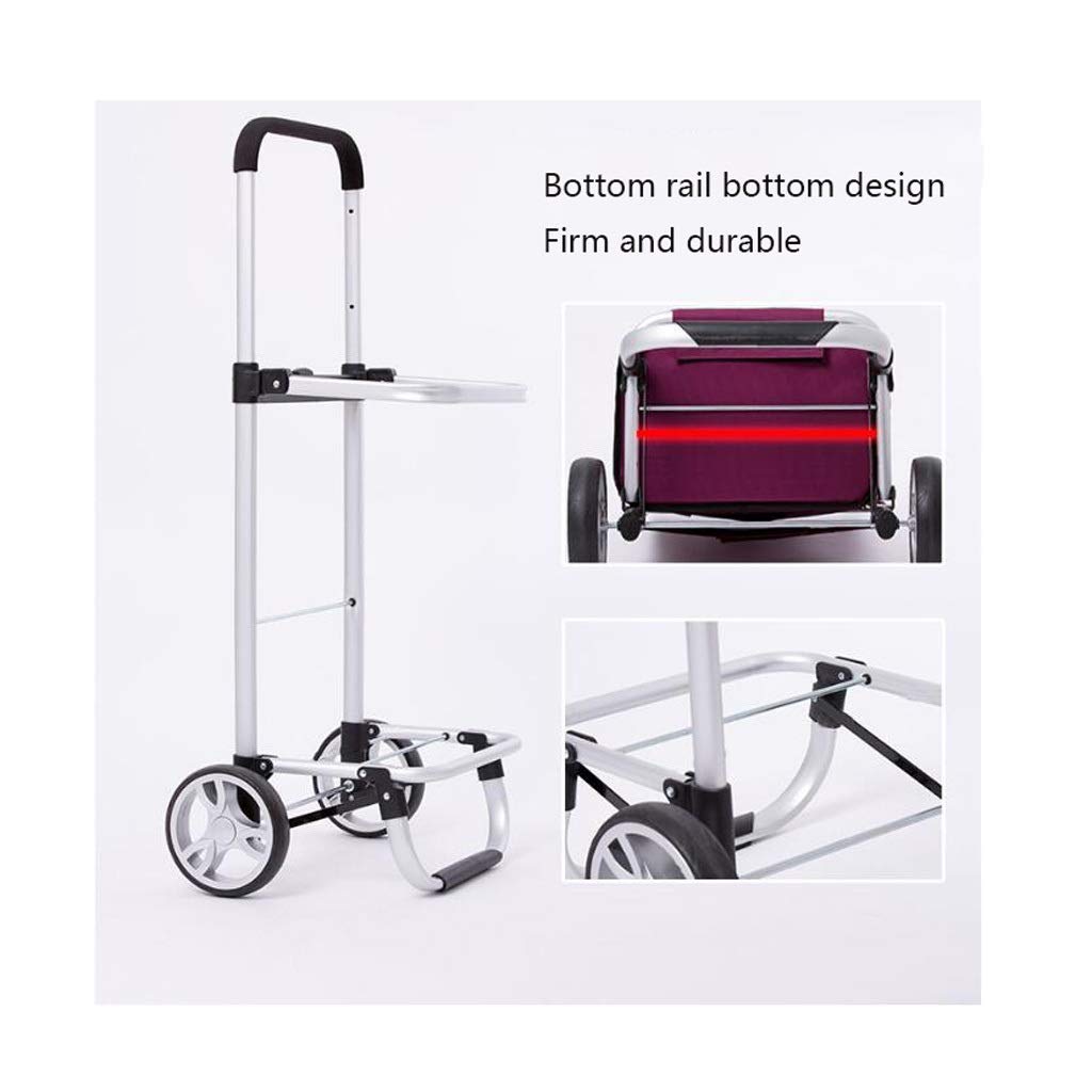 Collapsible Folding Wagon Cart - Lightweight Aluminum Alloy Shopping Trolley with 3-Speed Adjustable Handle & Reusable Grocery Bags - Perfect for Grocery Shopping, Beach Trips, Picnics and Outdoor Activities