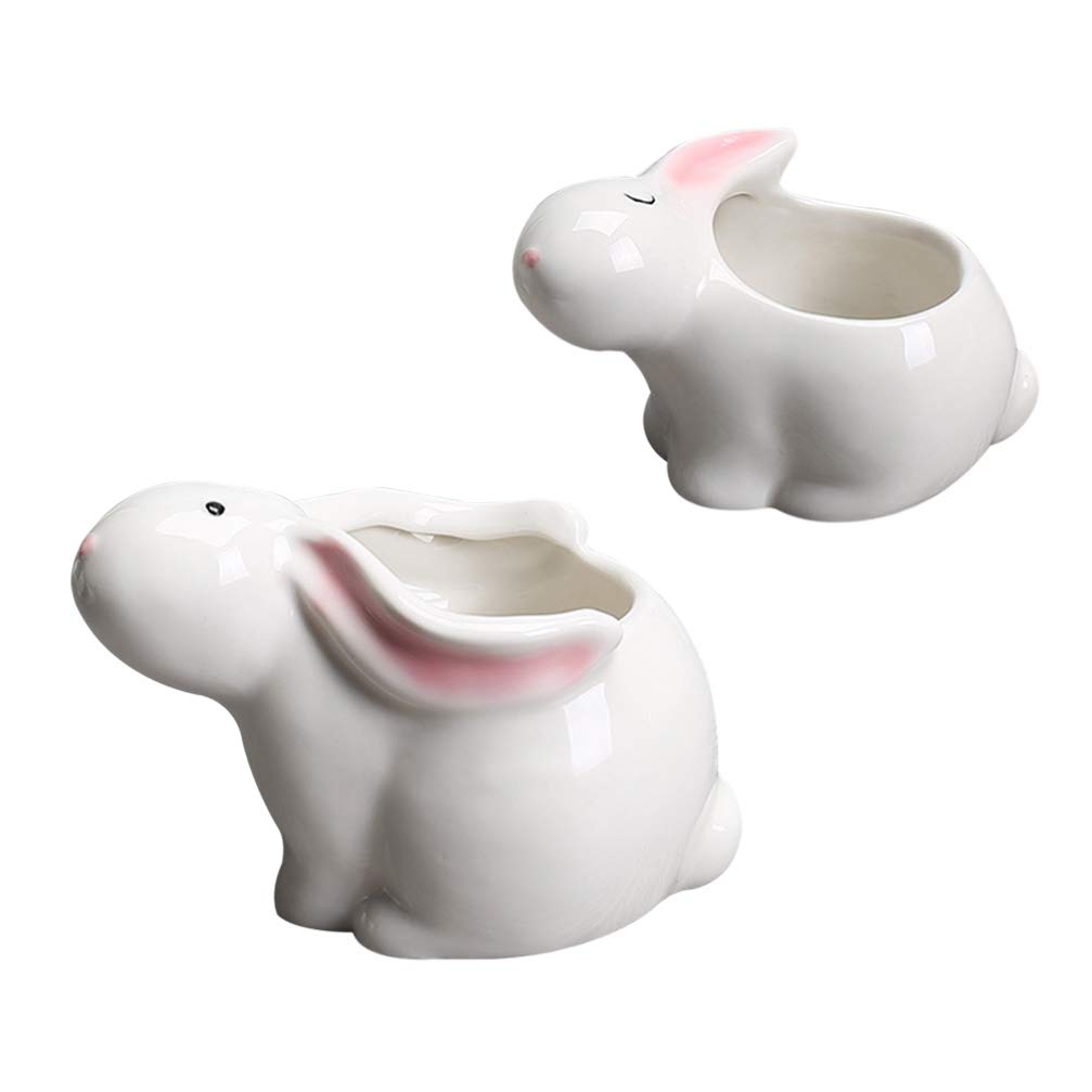 Yardwe 2-Pack Bunny Rabbit Succulent Planters - Mini Resin Flower Pots for Indoor Plants, Home & Office Decor - Perfect for Windowsills, Desks and Gift Giving