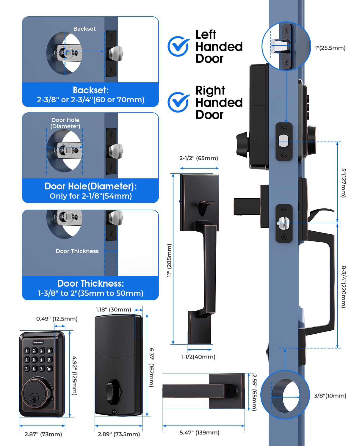 Smart Keyless Entry Door Lock Deadbolt with Handle Set - Electronic Keypad Deadbolt for Front Door - Easy Installation Oil Rubbed Bronze Smart Lock - Perfect for Home Security & Vacation Rentals