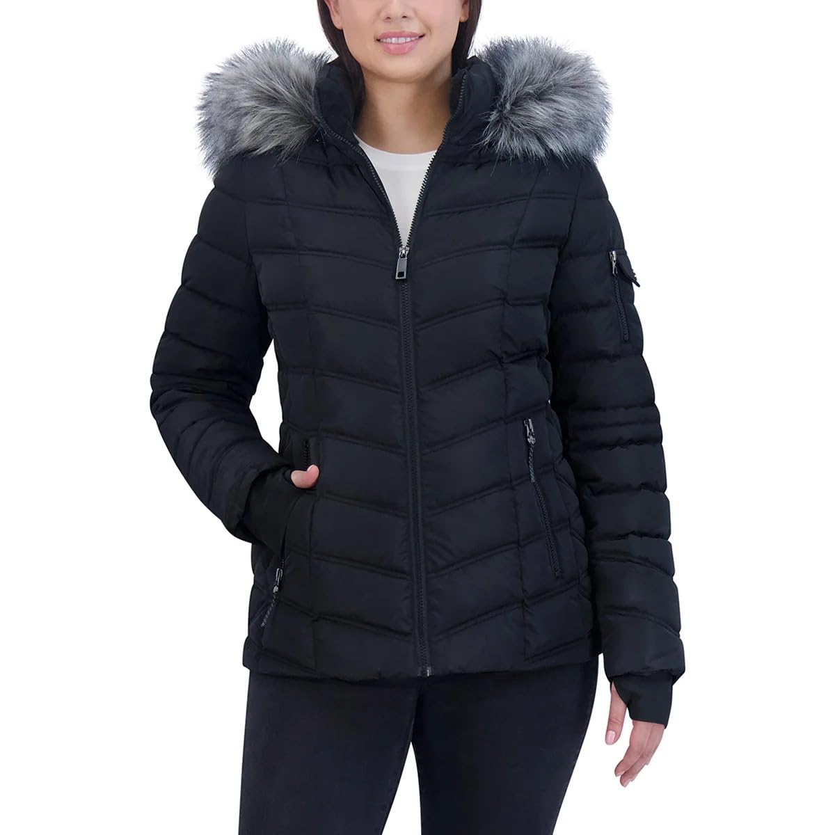 Nautica Women's Waterproof Puffer Jacket with Faux Fur Hood - Warm Winter Coat for Outdoor Activities & Casual Wear