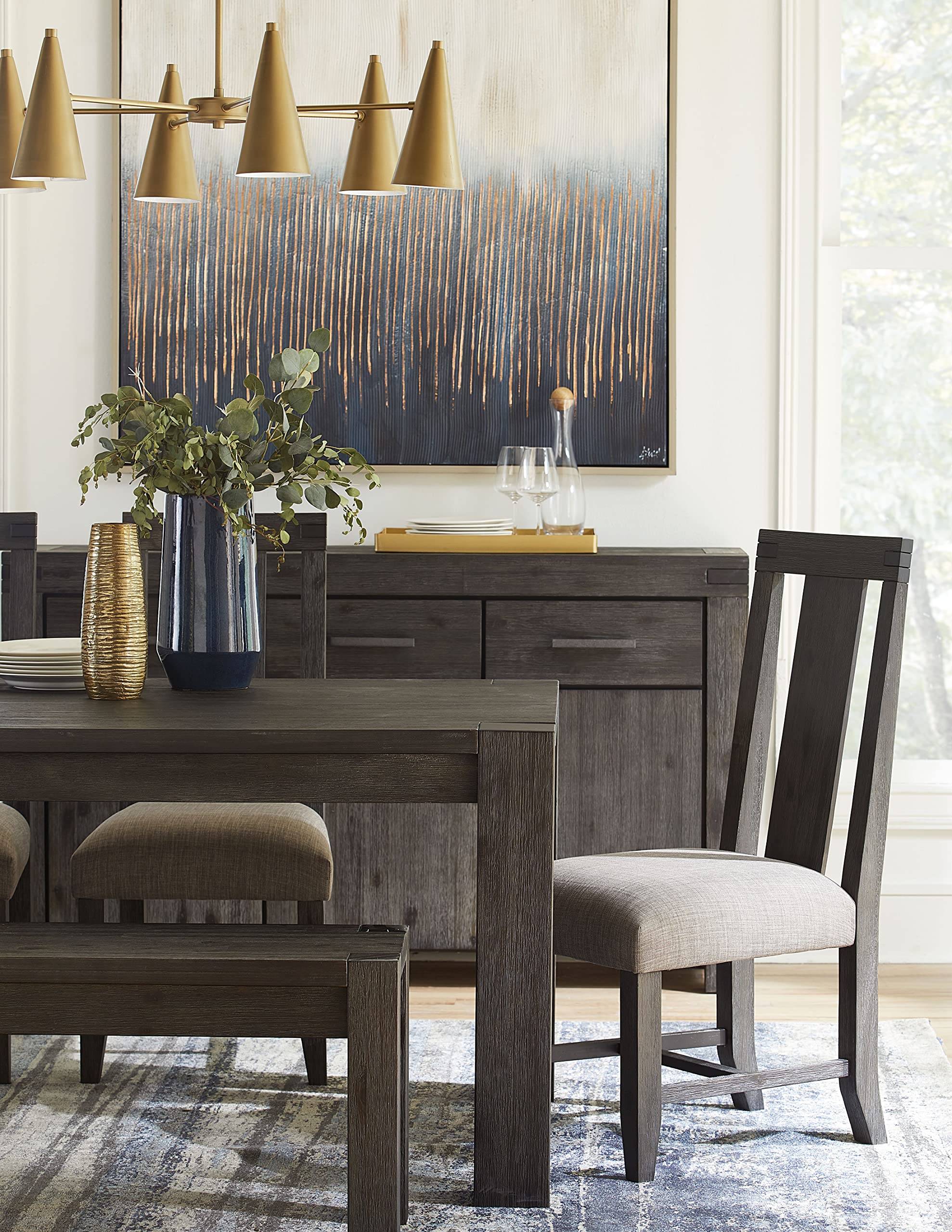 Modus Furniture Dining Chairs Set of 2 - Modern Upholstered Kitchen Chairs with Metal Legs, Meadow Graphite Fabric - Perfect for Dining Room, Kitchen, Breakfast Nook & Small Spaces