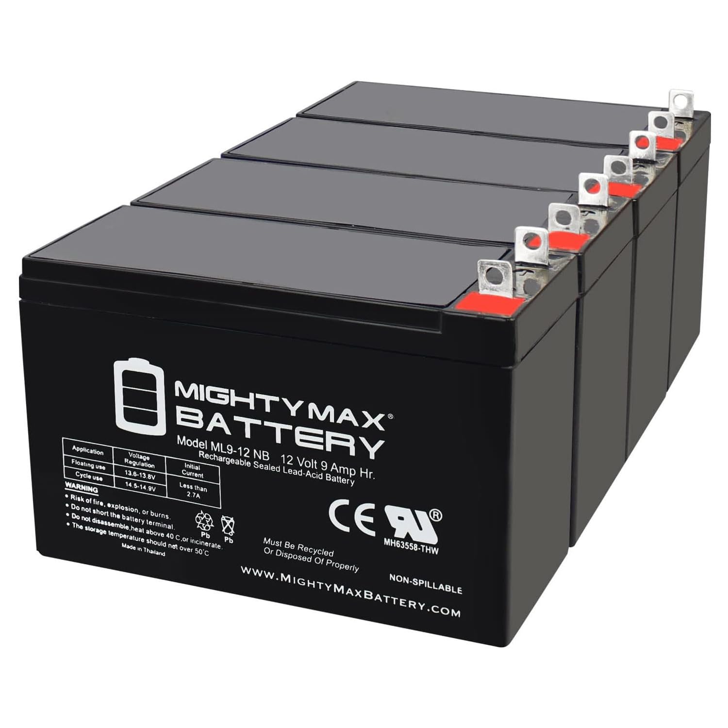 Mighty Max Battery 12V 9AH SLA Replacement Battery for MK ES9-12TE - 4 Pack - Perfect for Security Systems, Emergency Lighting & Power Backup