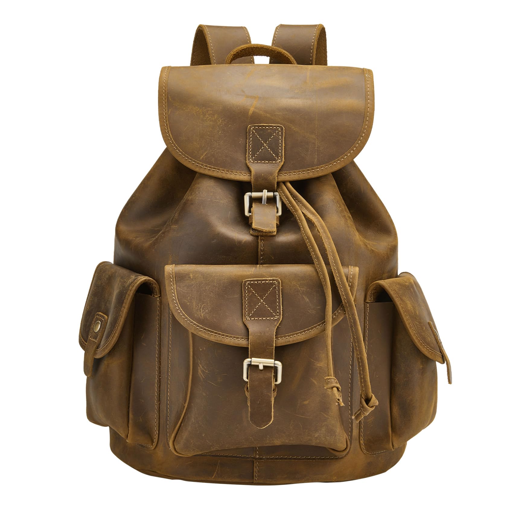 Vintage Full Grain Leather Backpack for Men & Women - 15.6 Inch Laptop Rucksack, Durable Crazy Horse Leather Travel Daypack - Perfect for Work, College & Outdoor Adventures
