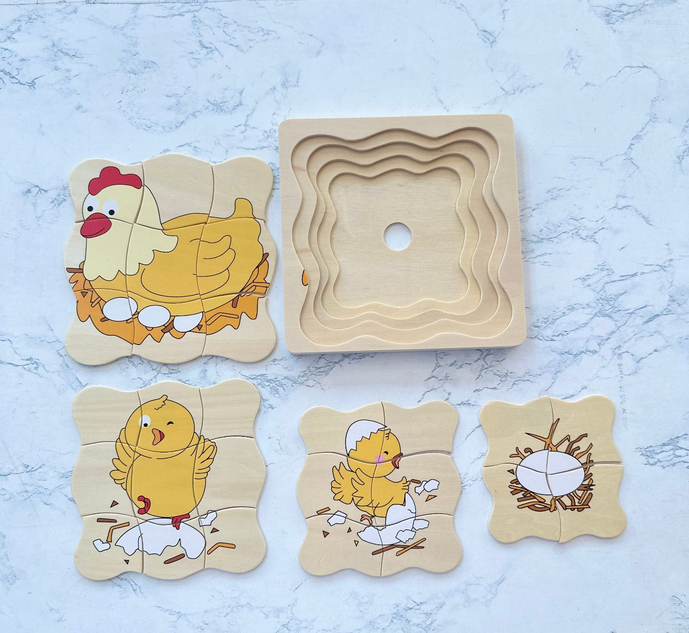 Timber Chicken & Egg Life Cycle 4 Layer Wooden Puzzle - Educational Toy for Kids, Montessori Learning, Farm Animal Life Stages - Perfect for Preschool Classroom, Homeschooling & Toddler Development Activities