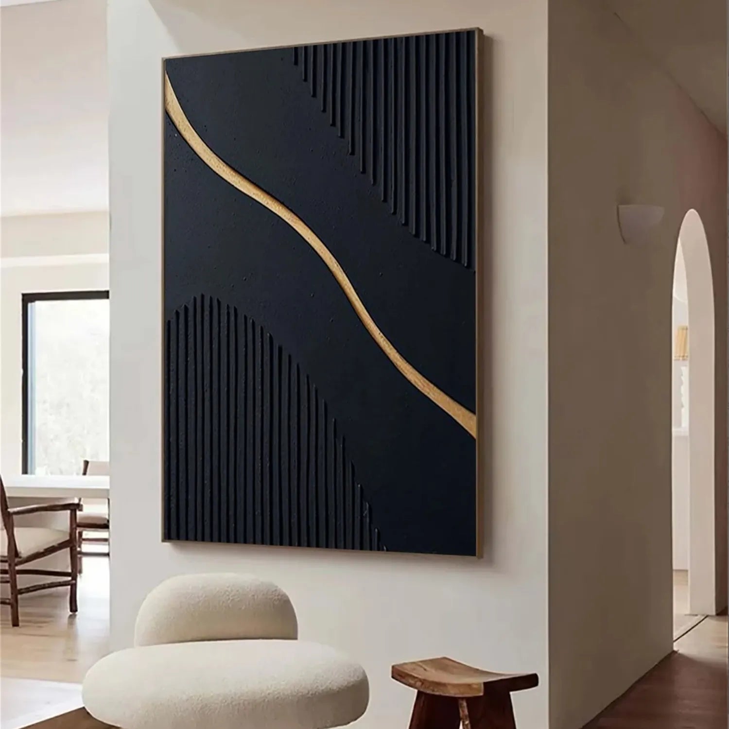 Black Gold Minimalist Textured Abstract Wall Art Painting #MZ098 - Modern Home Decor for Living Room, Bedroom & Office