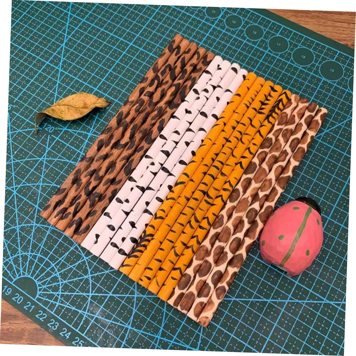 NUOBESTY 10pcs Animal Print Pencils - Wooden Log Design School Supplies for Kids, Party Favors, Classroom Rewards & Summer Camp Activities
