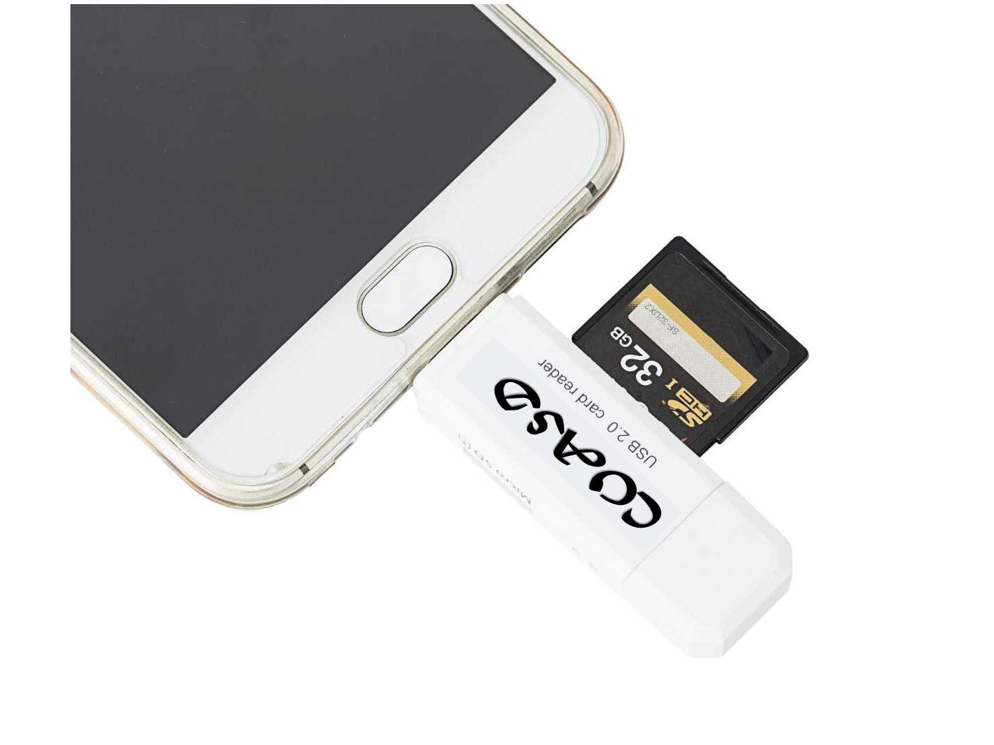 High-Speed SD Card Reader - USB 2.0 OTG Adapter for Micro SD/SD Cards with Standard USB Male Connector - Compatible with Tablets, Smartphones & Laptops - Perfect for Photo Transfer & Data Backup (White)