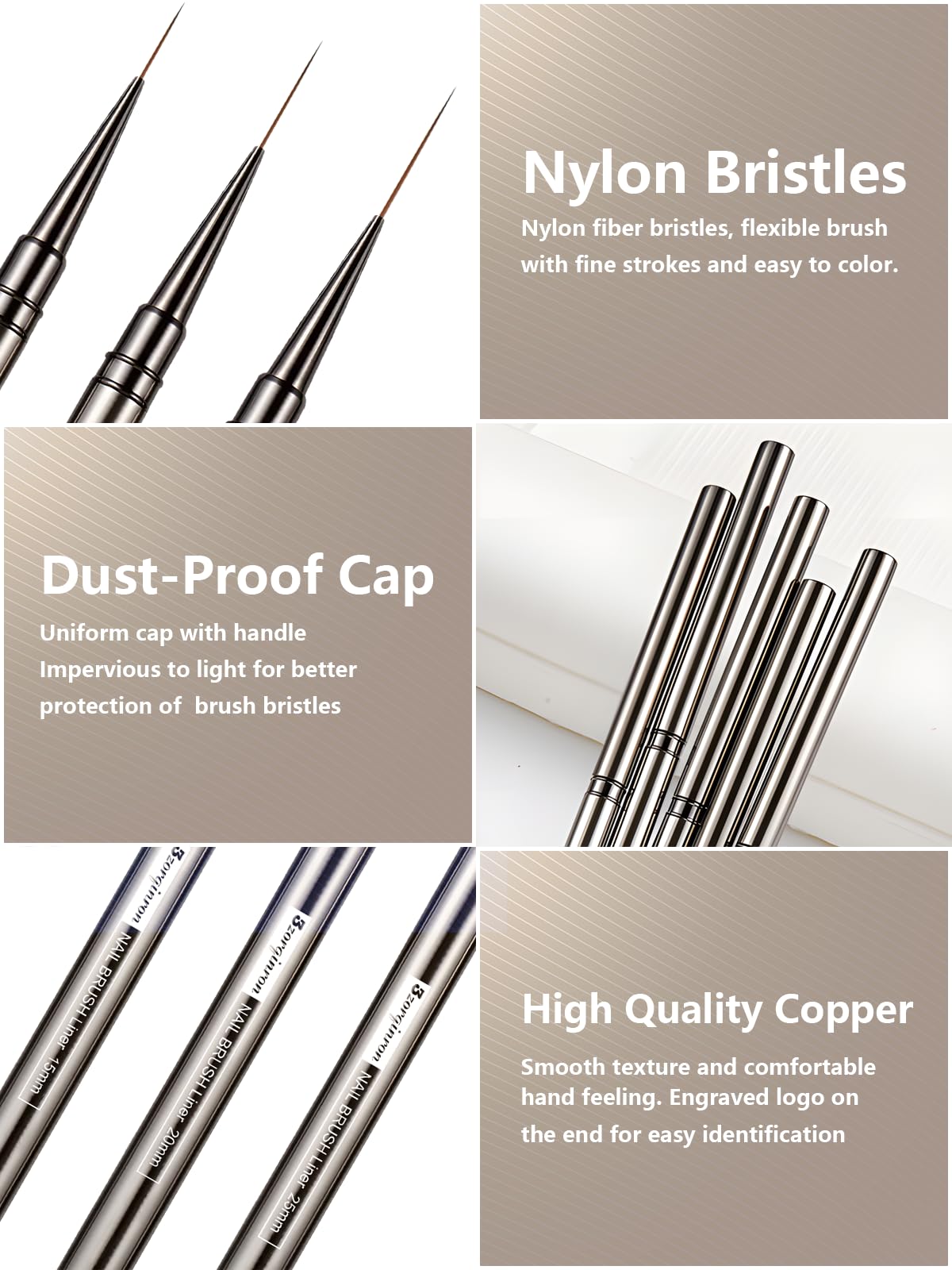 Fine Line Nail Art Brushes Set - 5/9/15/20/25mm Thin Detail Liner Brushes for Gel Polish & Acrylic Nails - Professional Nail Drawing Brush Kit for Salon, DIY Manicure & Nail Art Designs