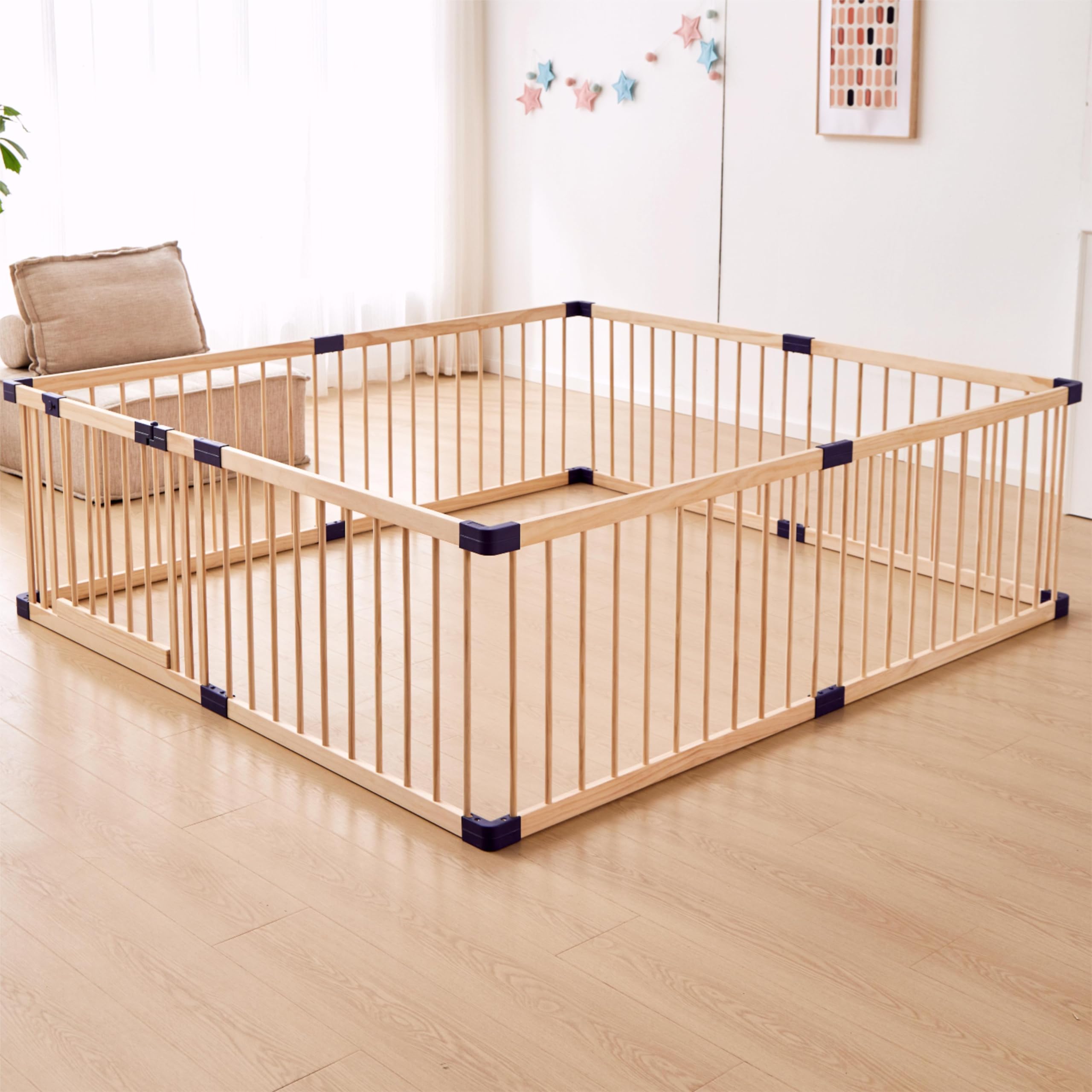 Wooden Baby Playpen for Babies & Toddlers - 180X200cm Safe Play Yard Fence with Natural Wood Finish | Indoor & Outdoor Play Area for Crawling, Learning & Playtime Activities