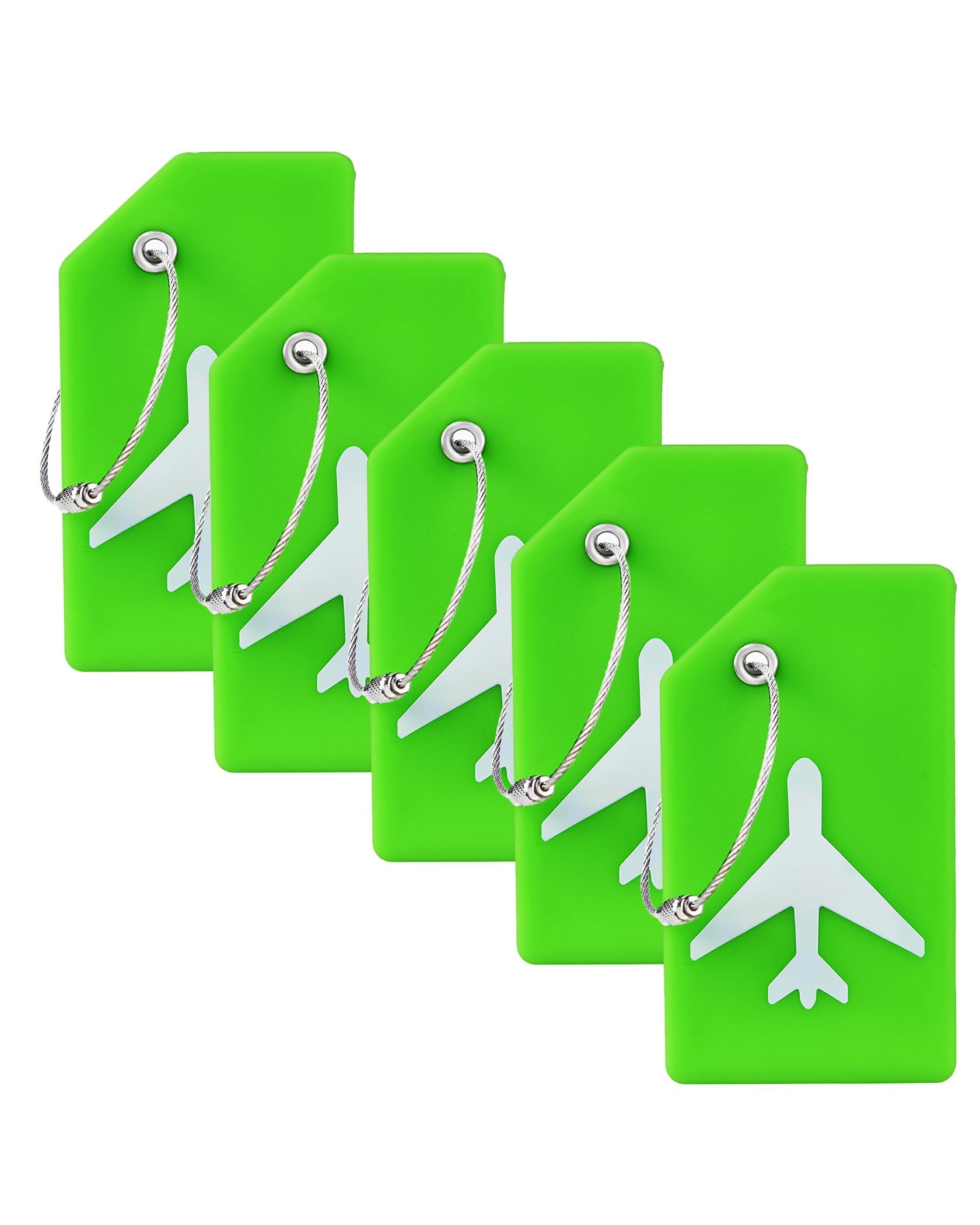 5 Pack TSA Approved Silicone Luggage Tags with Stainless Steel Loop - Durable Privacy Protection Travel Bag Tags for Suitcases by Gostwo (Green) - Perfect for Air Travel, Cruise Vacations & Business Trips