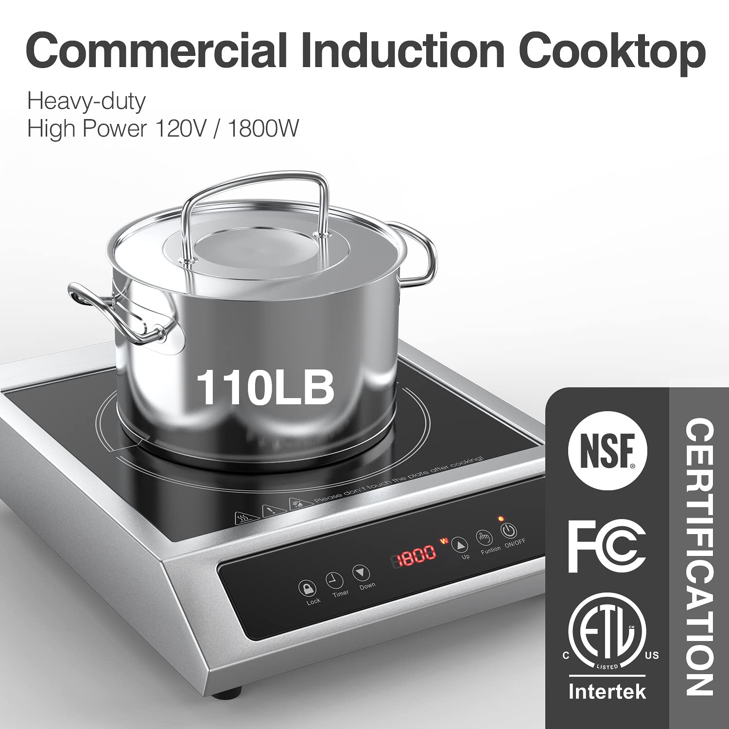 ANHANE 1800W Portable Induction Cooktop - Commercial Countertop Burner with 9 Temp Levels, 3-Hour Timer, Auto Shut-Off & Child Safety Lock - Perfect for Home Kitchen, Dorm Cooking, RV Travel & Outdoor Camping