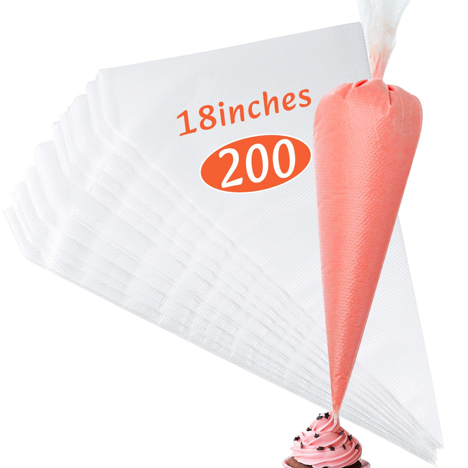 **18 Inch Disposable Pastry Bags - 200 PCS Thickened Anti-Burst Piping Bags for Cake Decorating, Cupcakes, Cookies & Bread - Non-Slip Icing Bags for Professional & Home Baking**    *(Use for weddings, birthdays, parties, and DIY dessert decorating!)*