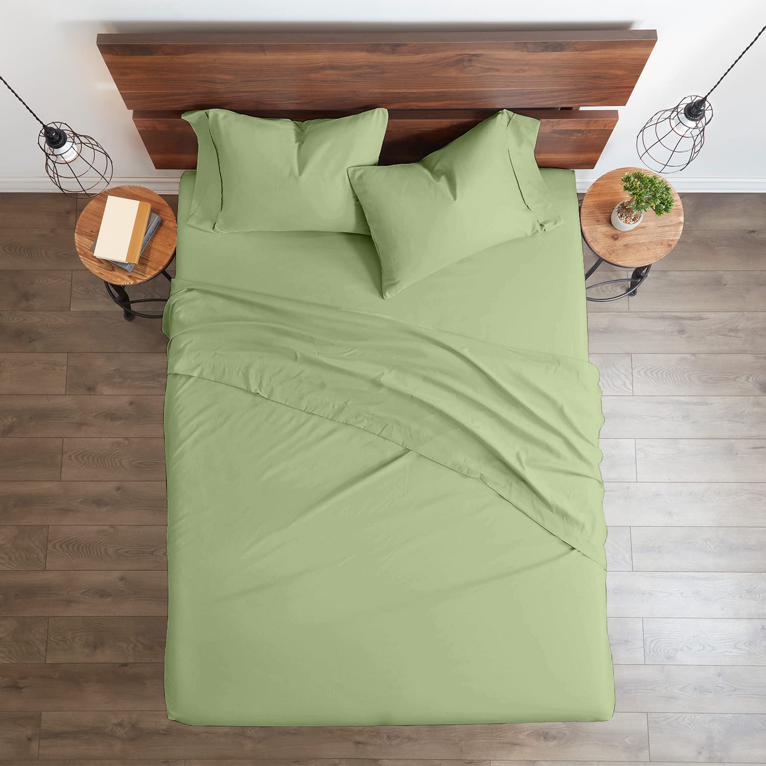 100% Certified Giza Cotton Pillowcase & Sheet Set - RV Short Queen Size, Soft Sateen Weave, Breathable Egyptian Cotton - Fits 18-Inch Deep Pockets - Sage Green - Perfect for RV, Camping & Guest Bedrooms